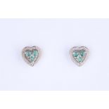 + VAT Ladies Silver Emerald and Diamond Heart Shape Earrings