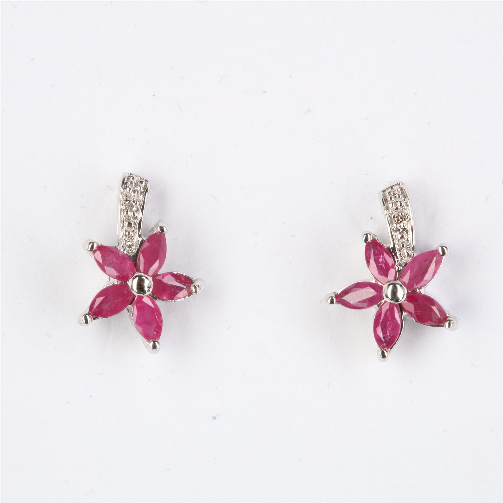 + VAT Brand New Diamond & Ruby Flower Design Earrings