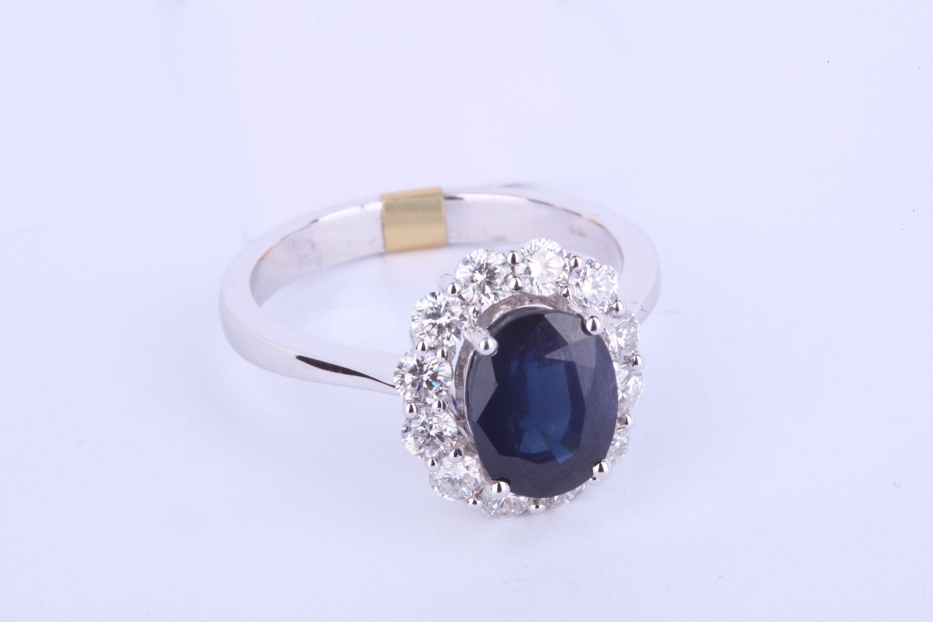 + VAT Ladies 18ct White Gold Sapphire and Diamond Ring - Set With 2.25ct Sapphire and 0.88ct of