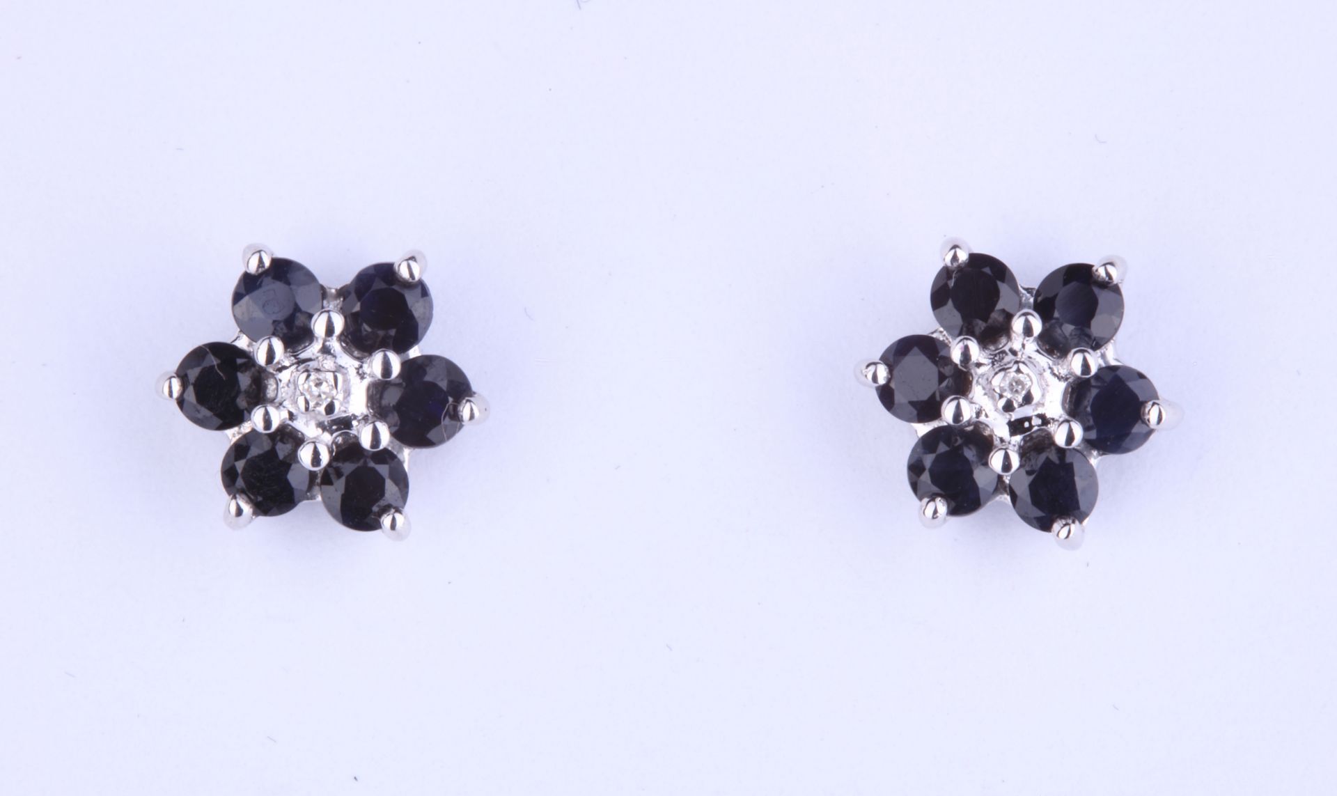 + VAT Ladies Silver Sapphire and Diamond Flower Design Earrings