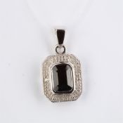 + VAT Ladies Silver Onyx and Diamond Pendant With Large Central Onyx