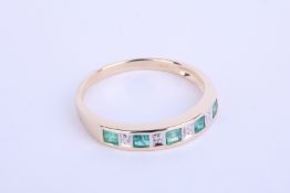 + VAT Ladies Gold Emerald and Diamond Eternity Ring Set With 5 Emeralds and 4 Diamonds