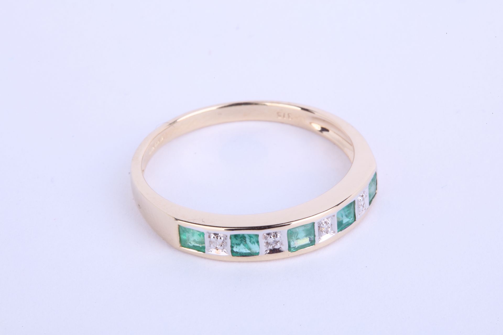 + VAT Ladies Gold Emerald and Diamond Eternity Ring Set With 5 Emeralds and 4 Diamonds