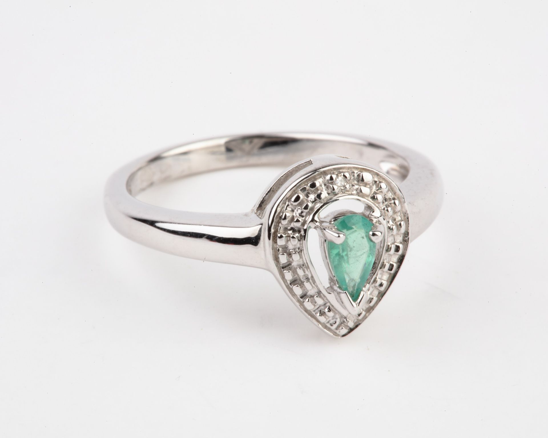 + VAT Brand New Emerald & Diamond Tear Drop Design Ring