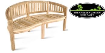 + VAT Brand New Chelsea Garden Company Banana Bench - Made From Solid Teak - Curved Top Rail And