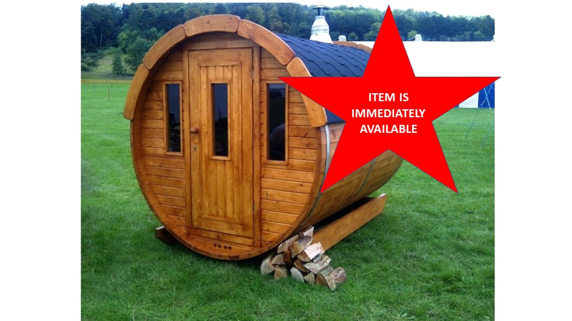 + VAT Brand New Superb 2m Garden Sauna Barrel - Powerful Harvia Electric Heater- Black Roof Tiles-