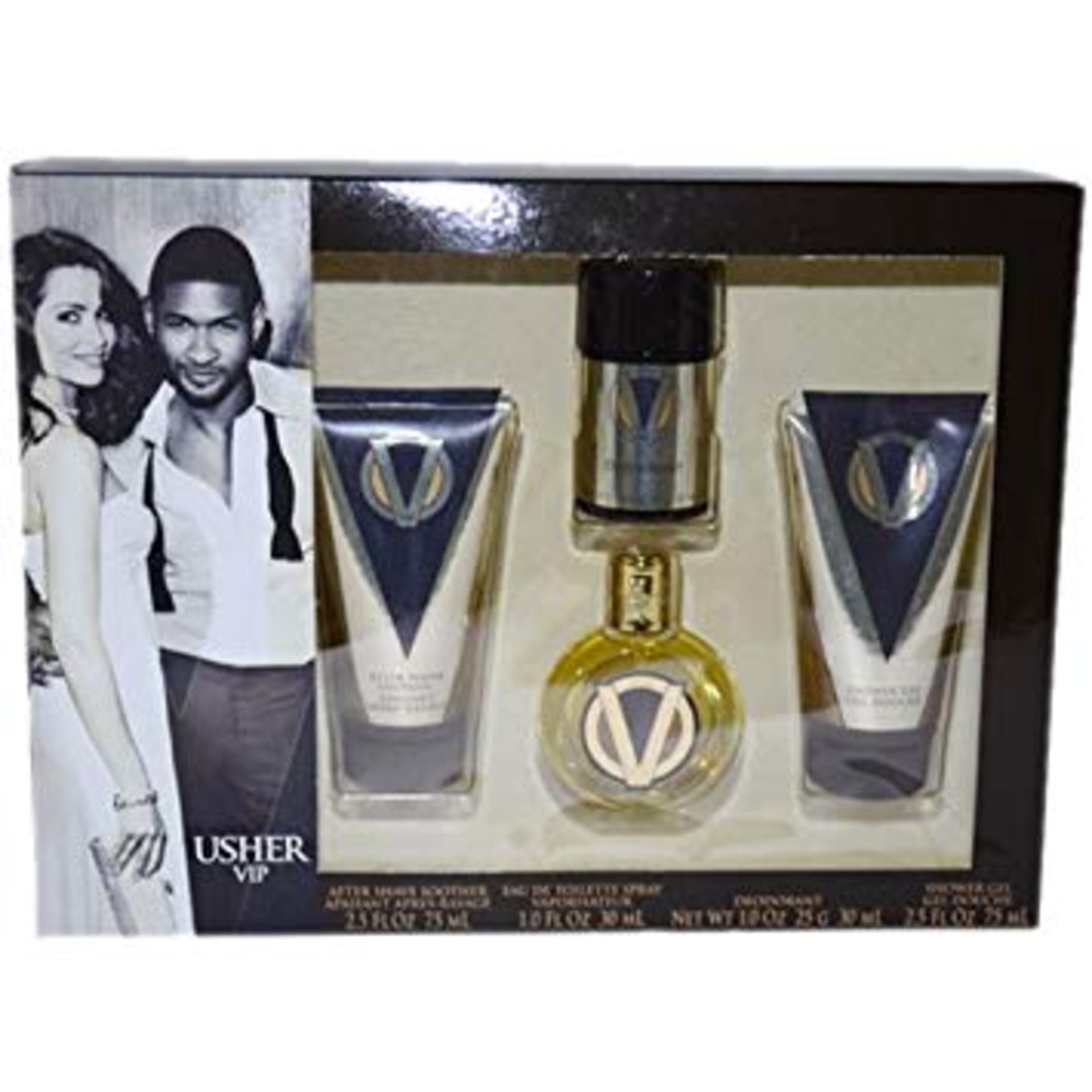 + VAT Brand New Usher VIP 4pce Gift Set Including 75ml Aftershave Soother-30ml Eau De Toilette-30ml