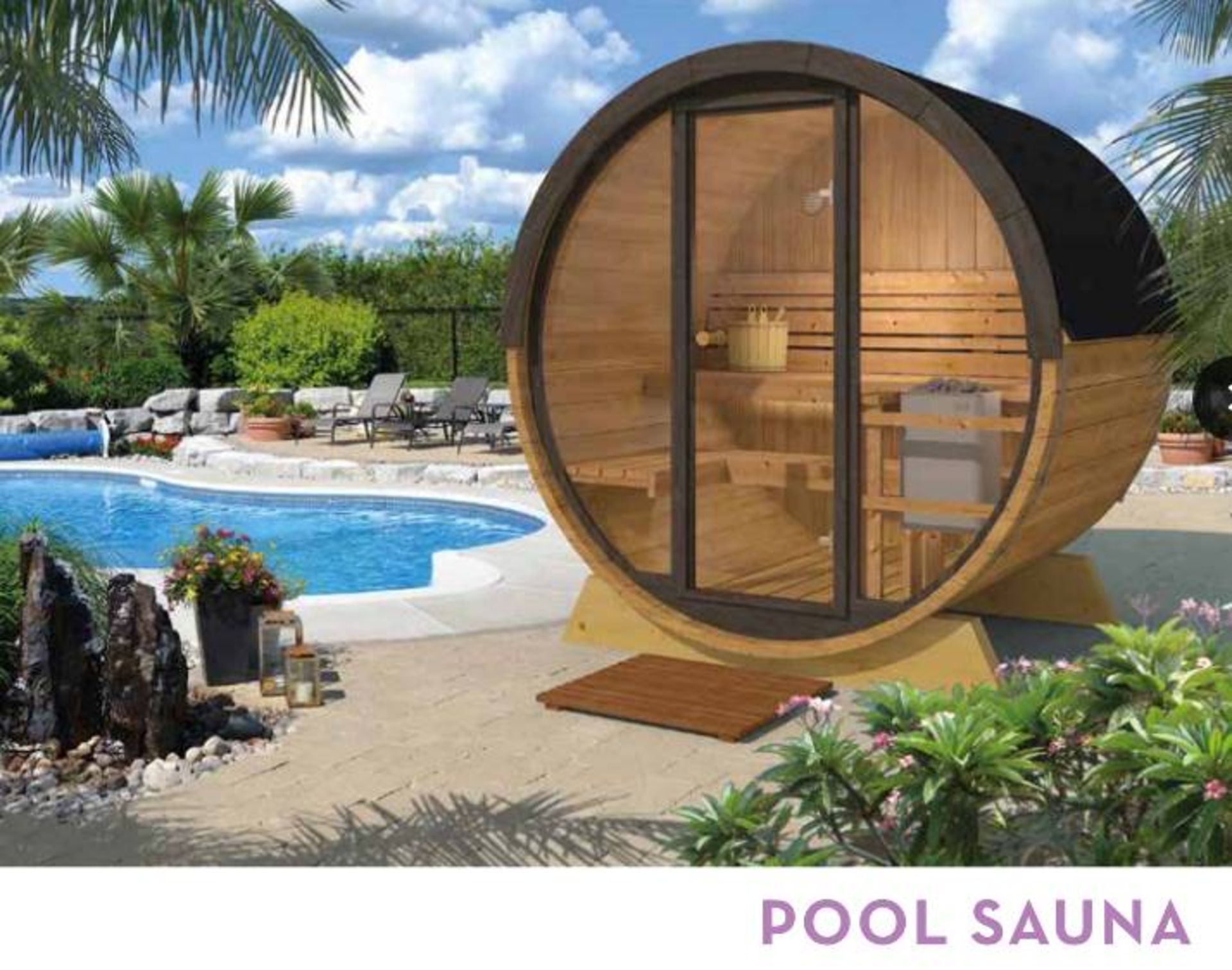 + VAT Brand New Pool Sauna 28/42mm Timber - 205 x 205 x 160cm - Pallet Dimensions 200 x 120 x