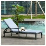 + VAT Brand New Chelsea Garden Company Light Grey Rattan Sunlounger With Two Arms - Dark Grey
