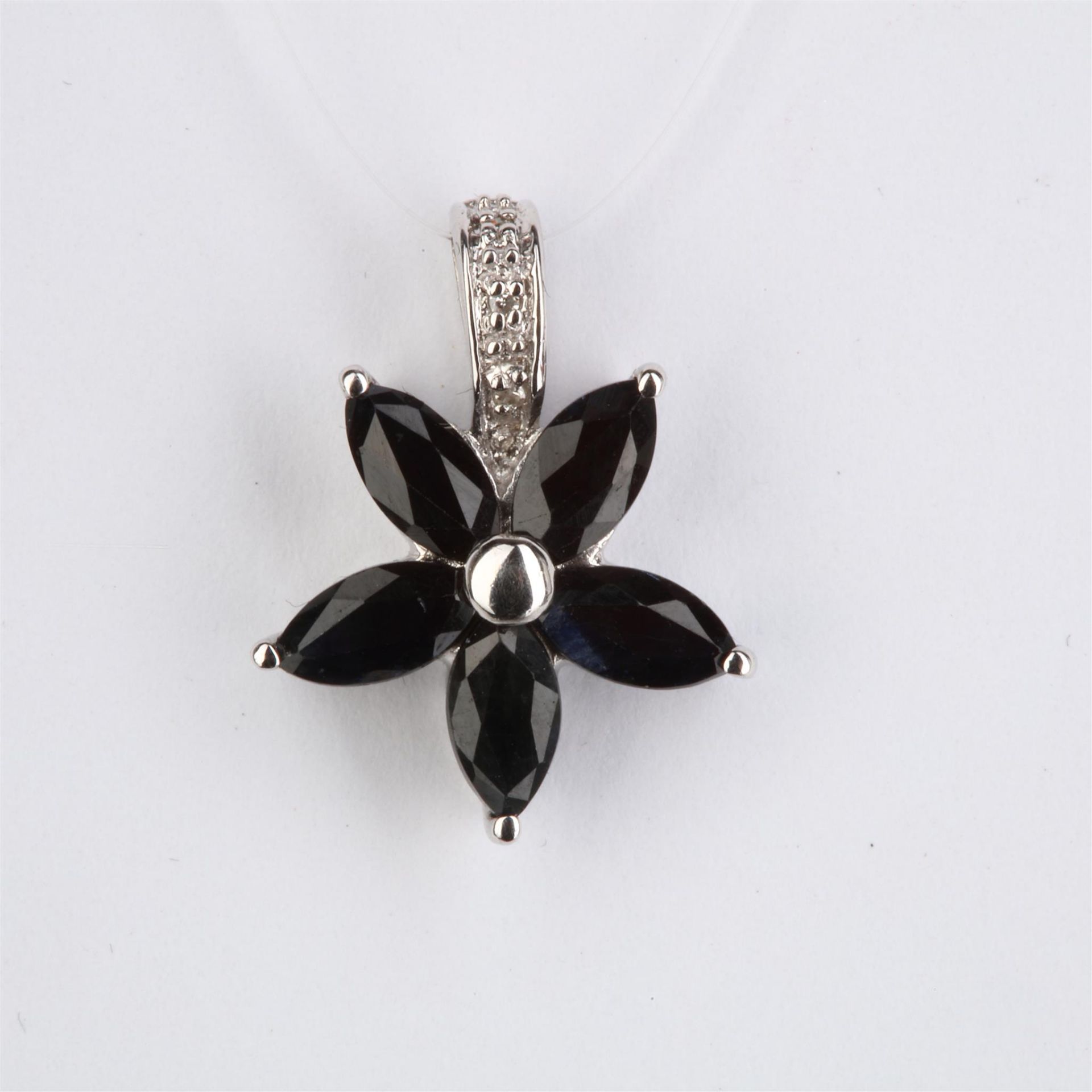 + VAT Ladies Silver Sapphire and Diamond Flower Design Pendant