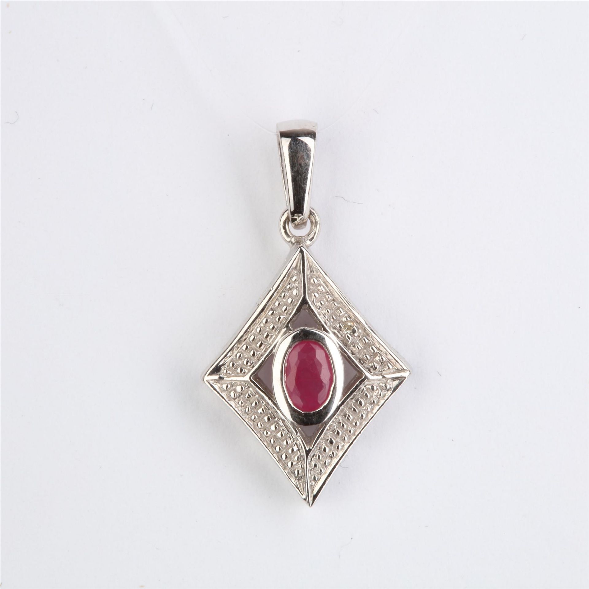 + VAT Ladies Silver Ruby and Diamond Pendant With Central Ruby