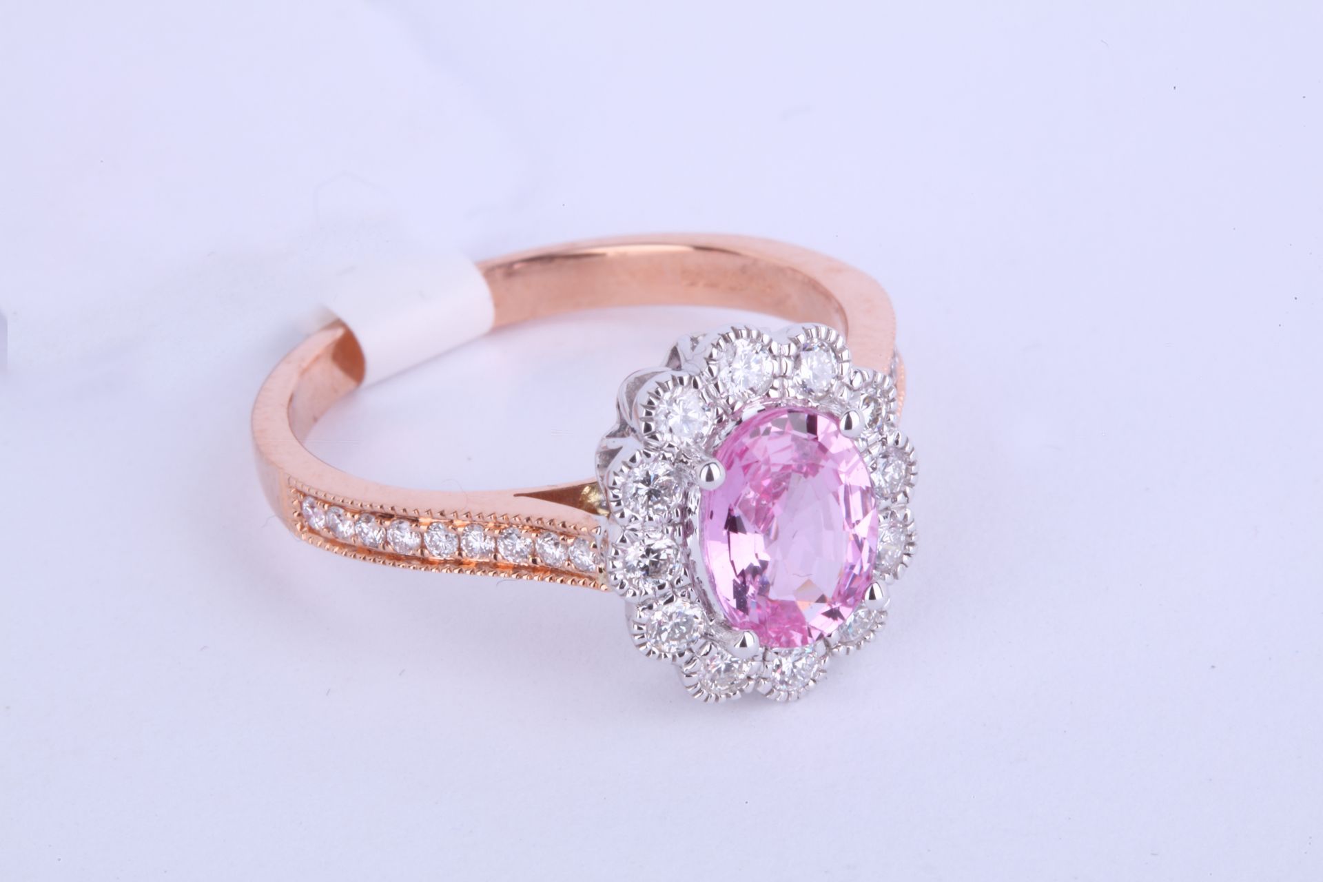 + VAT Ladies 18ct Rose Gold Pink Sapphire And Diamond Ring - Set With 1.34ct Pink Sapphire and 0.