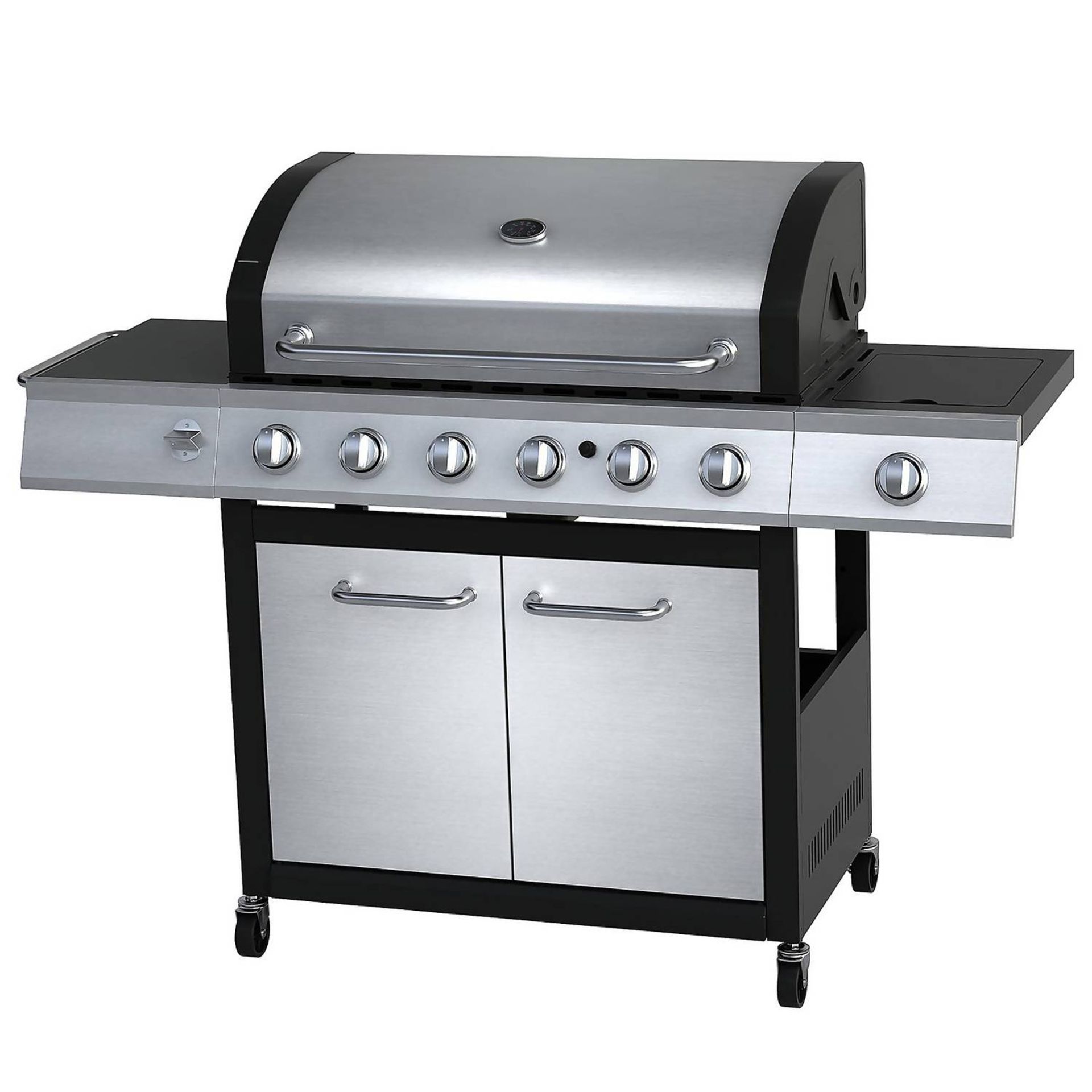 + VAT Brand New Texas Stardom 6 Burner Stainless Steel Gas BBQ - Temperature Gauge And Flame Tamers