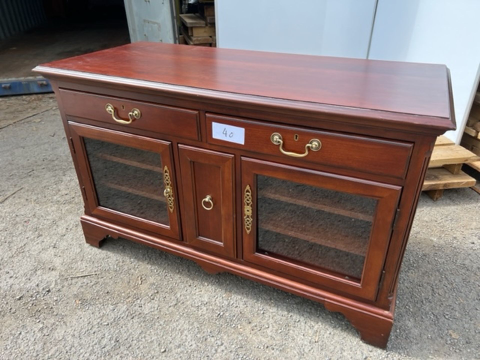No VAT Cherrywood Two Drawer Two Glass Doors Sideboard