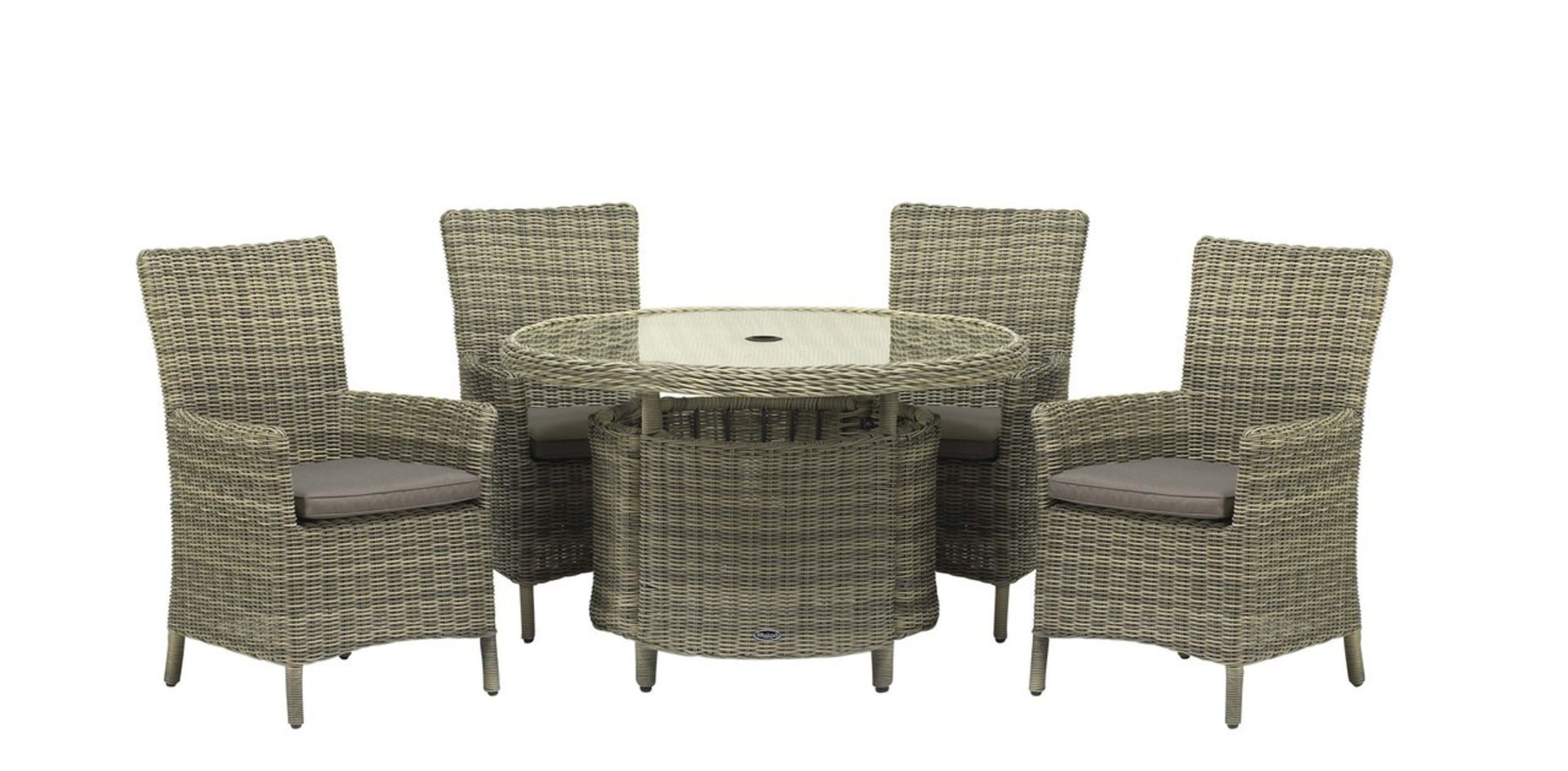 + VAT Brand New Modena 110 Table With Four Carver Chairs - 5mm Full Round Weave (Stock Usually