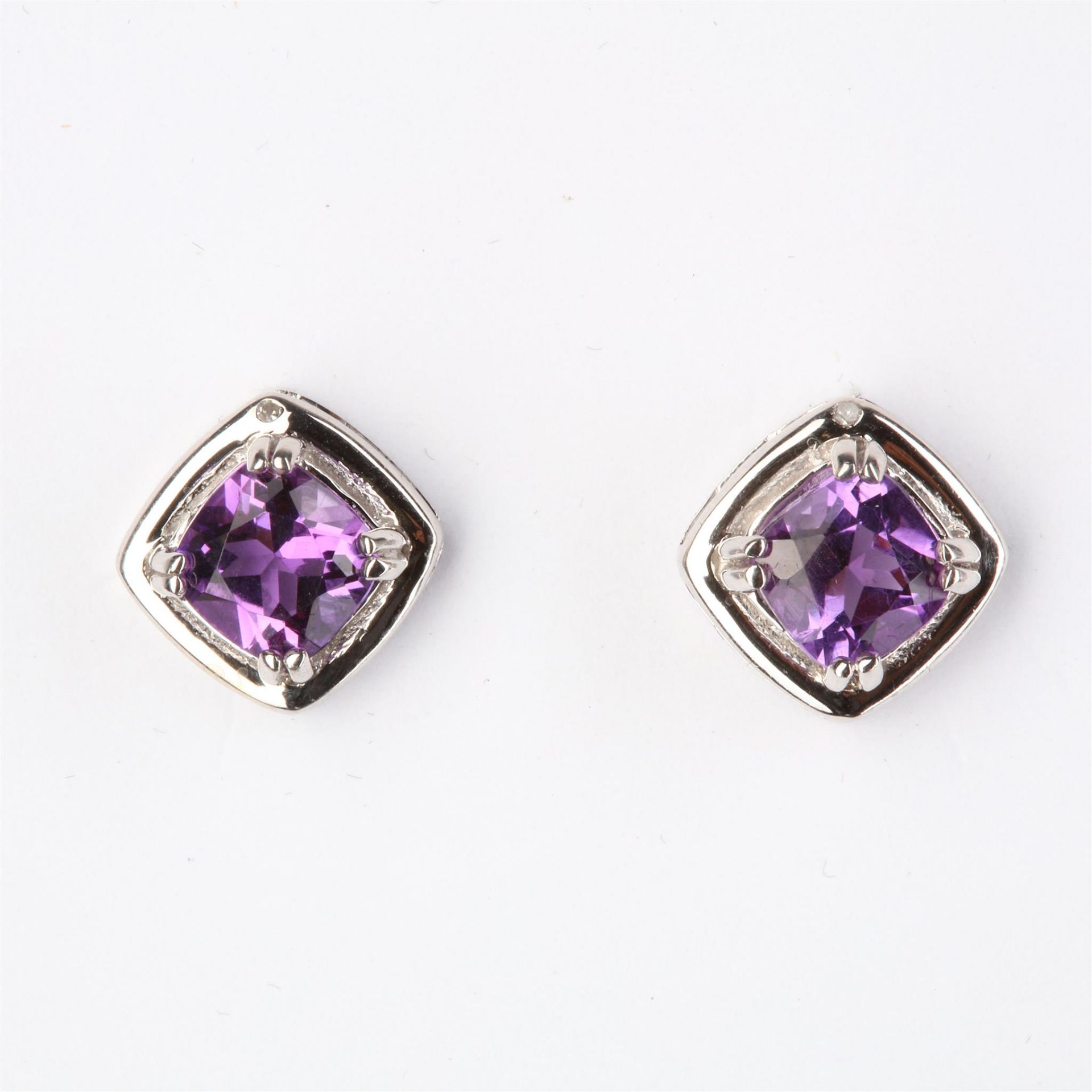 + VAT Pair Ladies Silver Amethyst Earrings With Large Central Amethyst