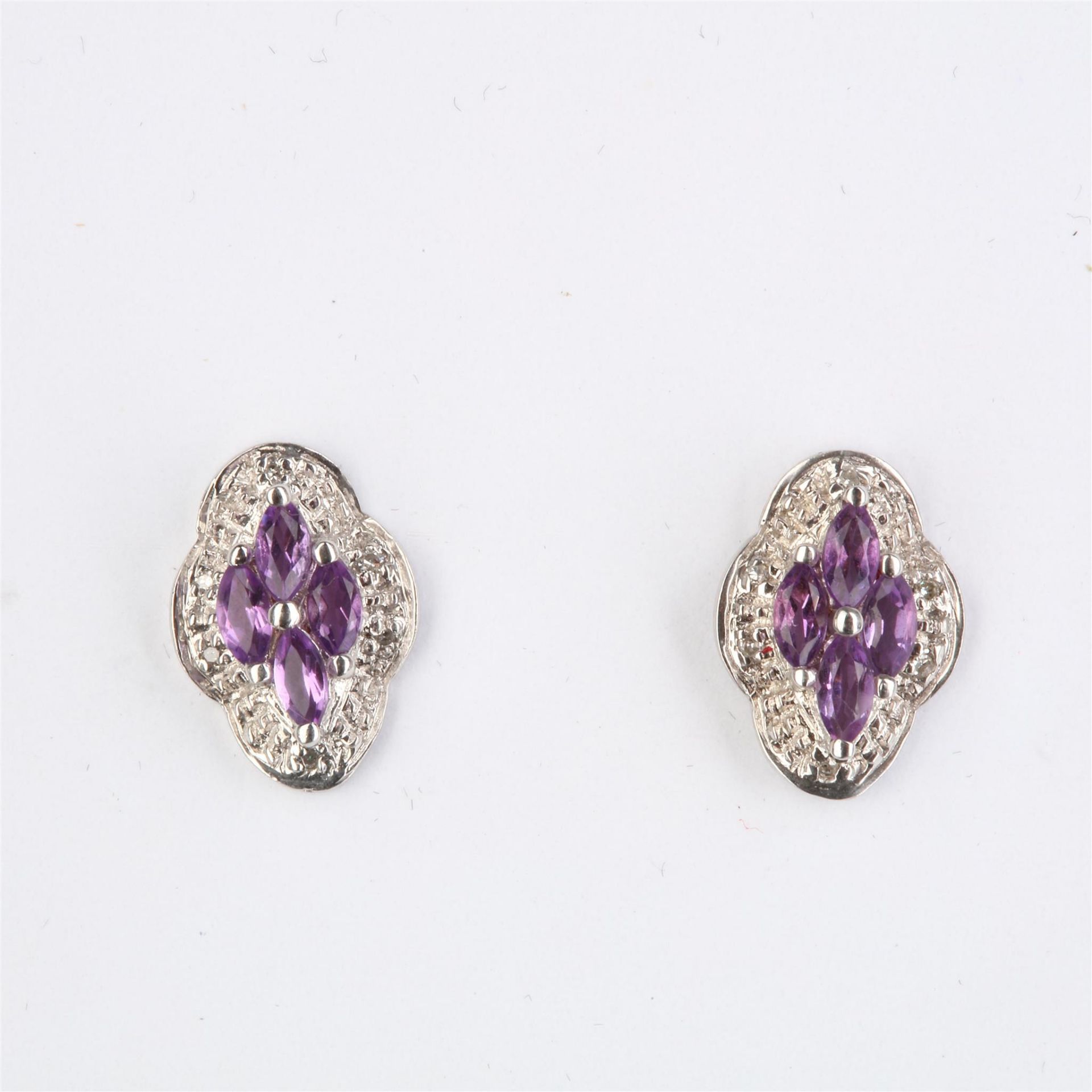 + VAT Pair Ladies Silver Amethyst and Diamond Earrings