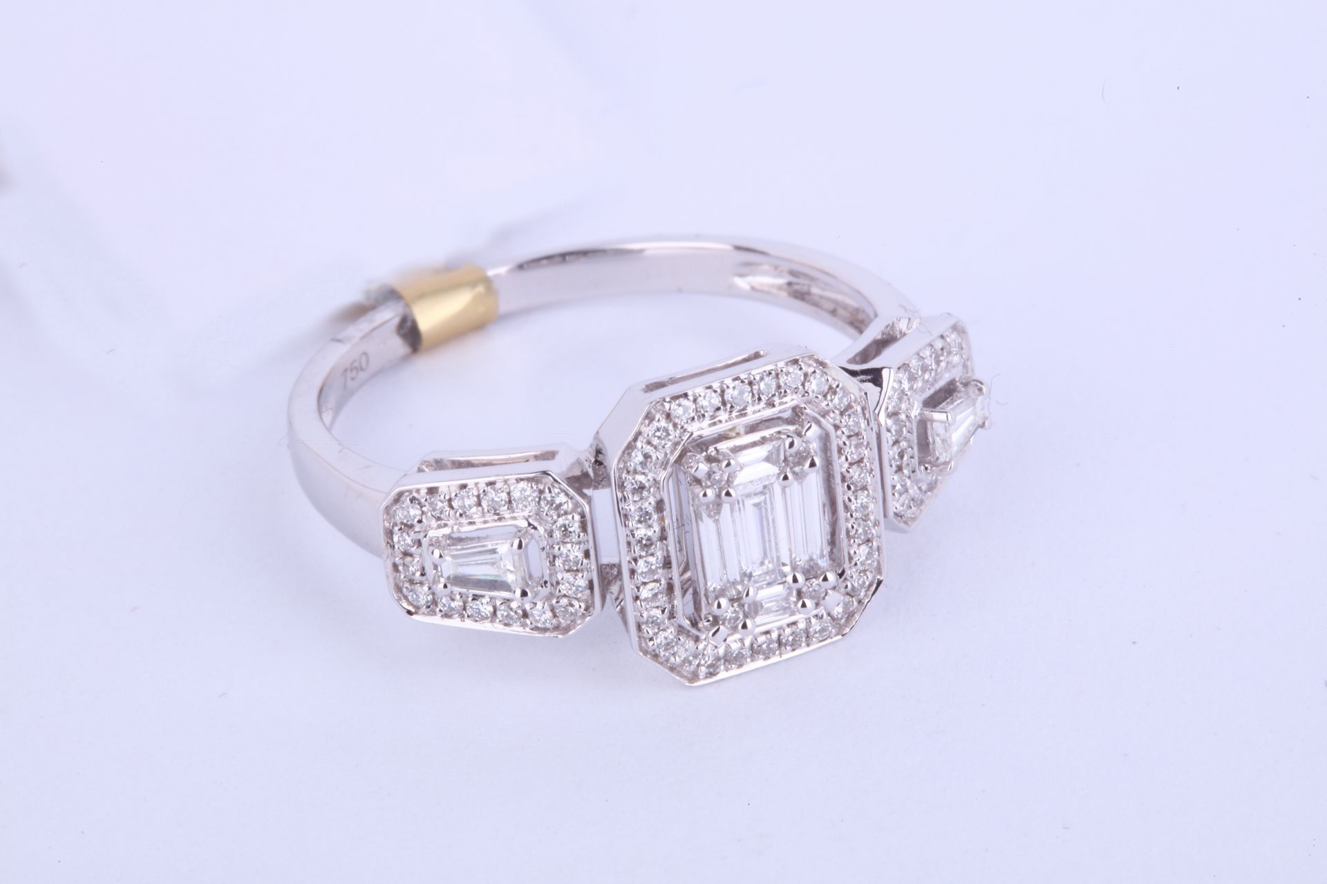 + VAT Ladies 18ct White Gold Diamond Ring Set With 0.41ct Of Diamonds - 3 Sections In Elaborate