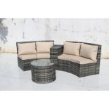 + VAT Brand New Chelsea Garden Company Light Brown Semi Circular Sofa Set With Circular Table -
