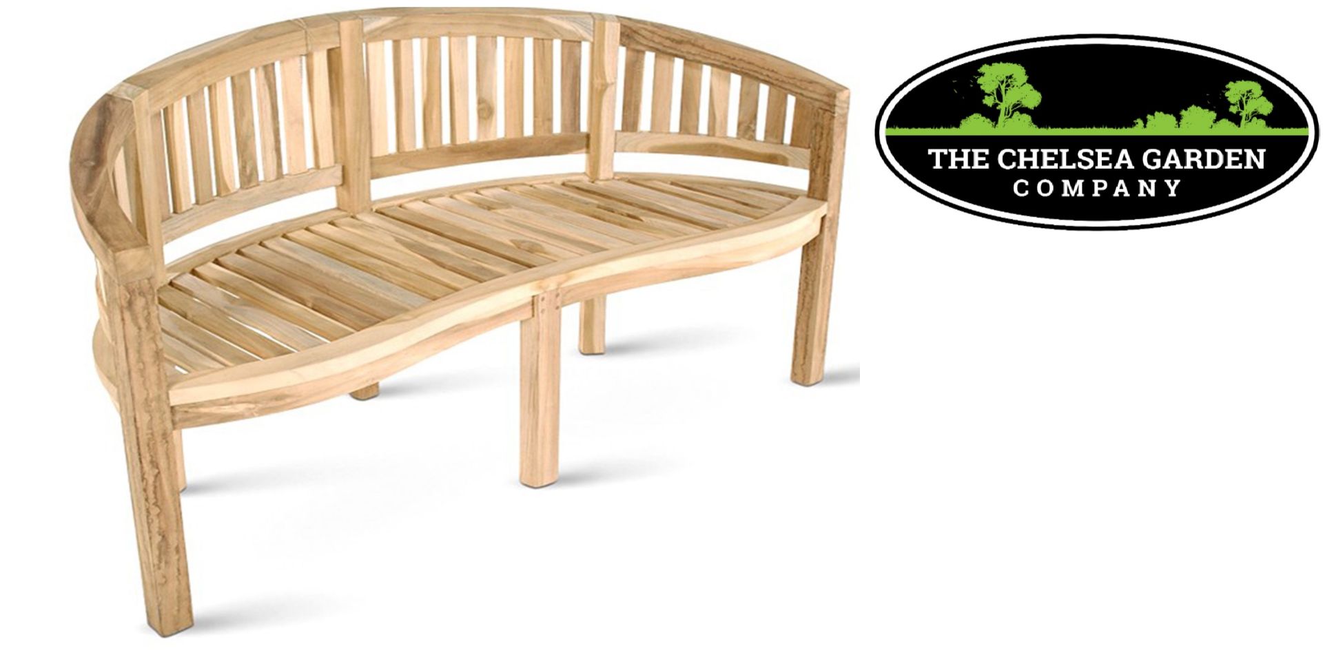 + VAT Brand New Chelsea Garden Company Banana Bench - Made From Solid Teak - Curved Top Rail And