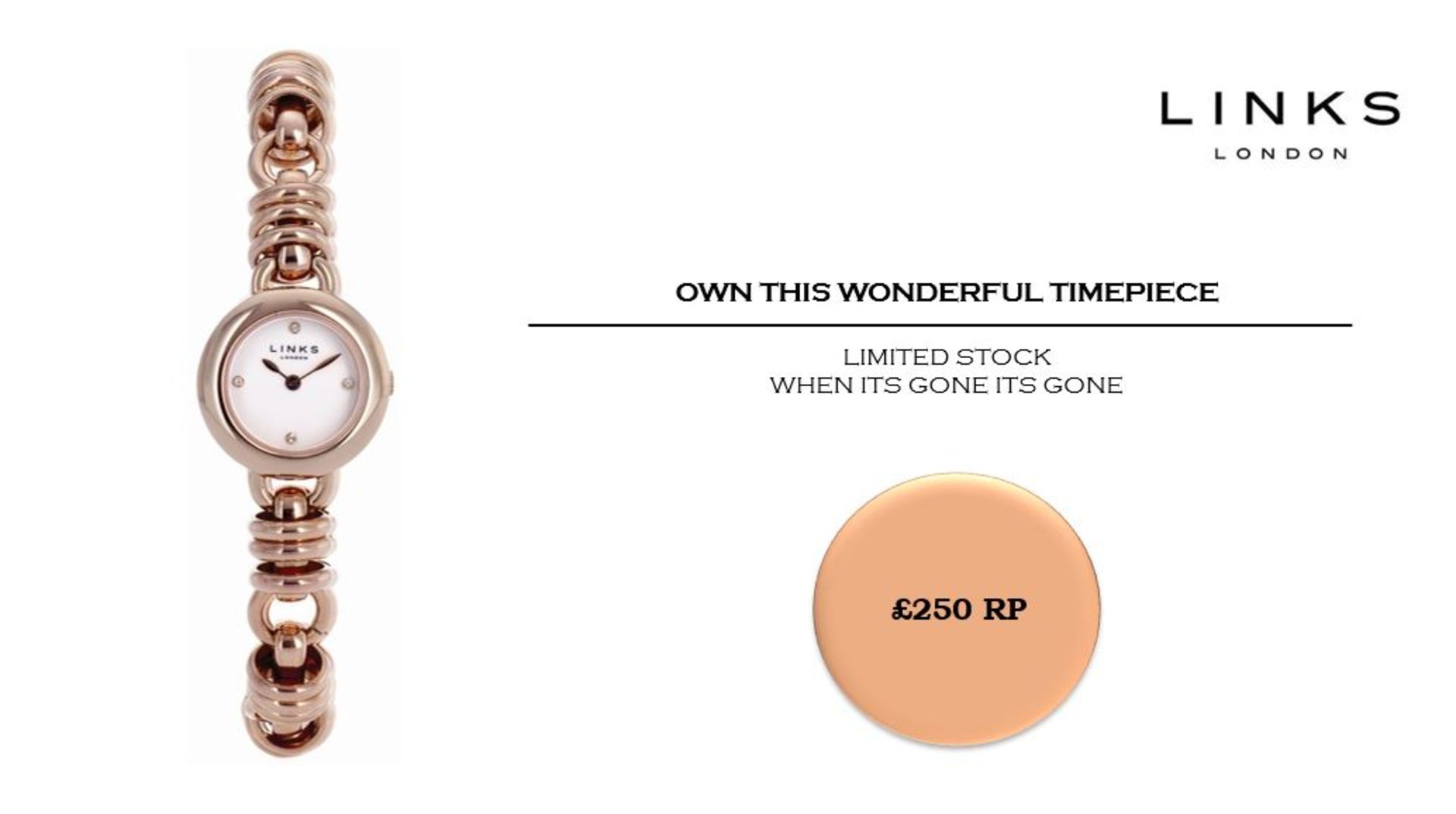 + VAT Brand New Links Of London Sweetie 18ct Rose Gold Plated Watch - Four White Sapphires - Quartz