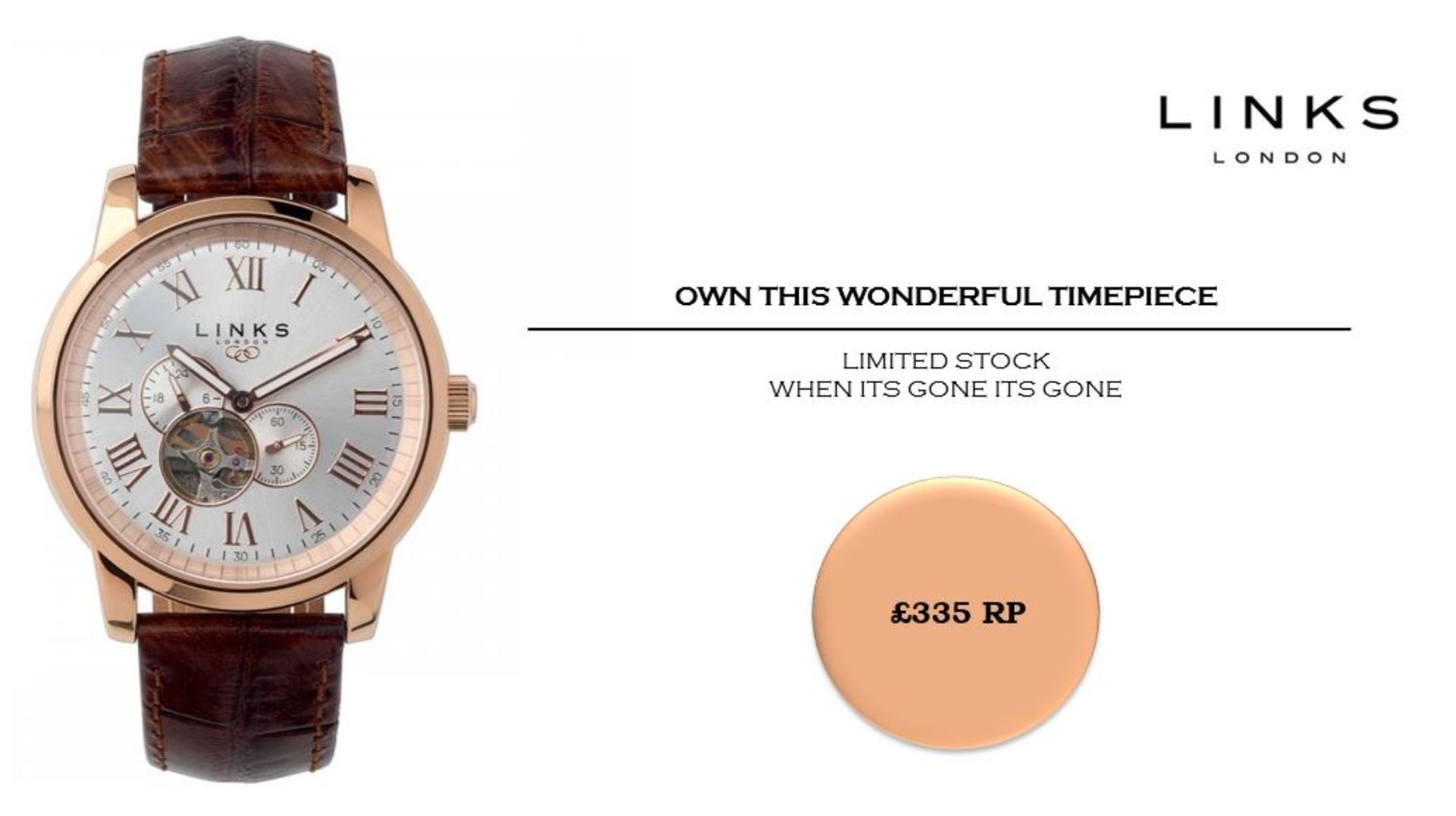 + VAT Brand New Links Of London Noble Rose Gold Plated Gents Watch - Leather Strap - Circular White