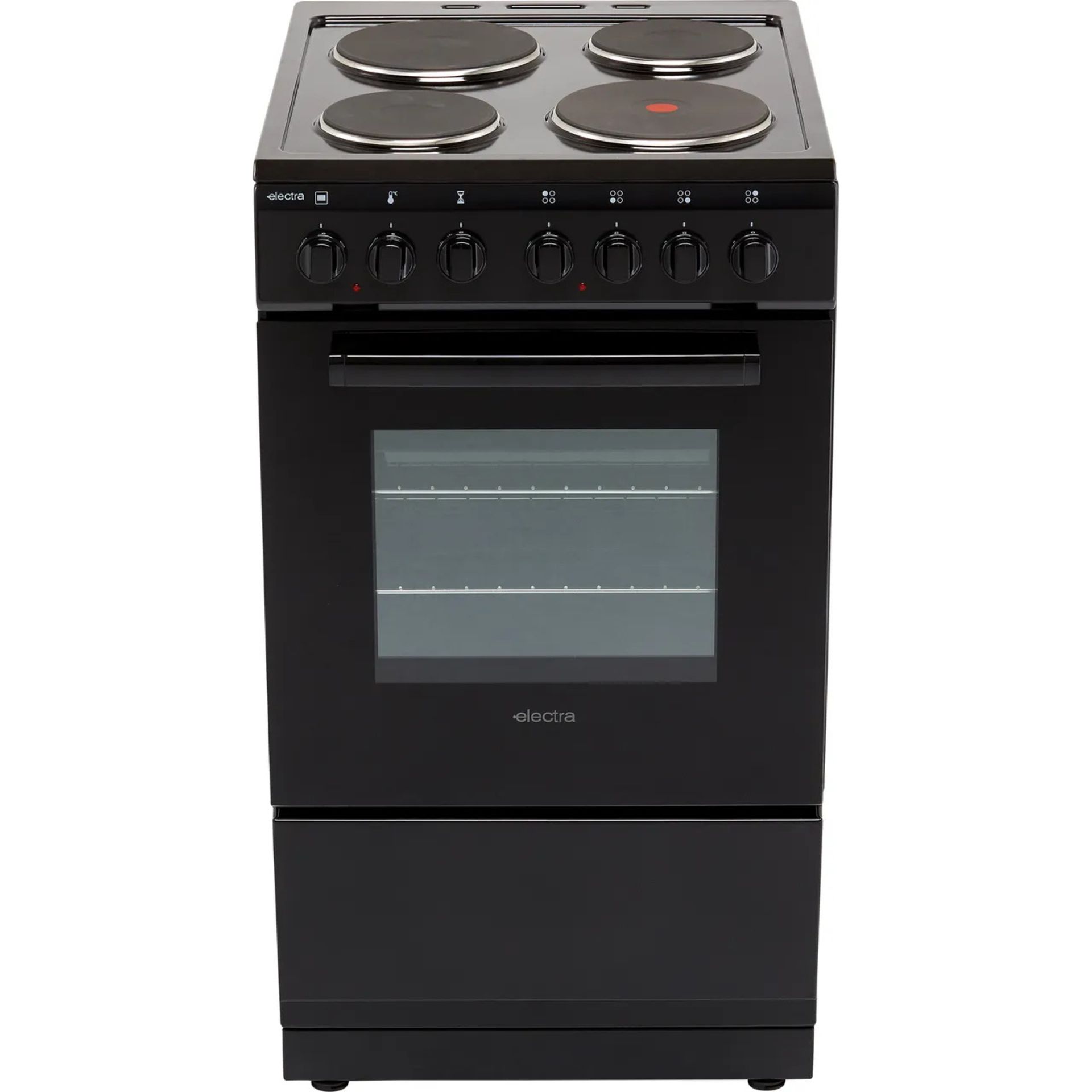 + VAT Grade B ISP £179 - Electra SE50B 50cm Electric Cooker With Solid Plate Hob - Energy Rating