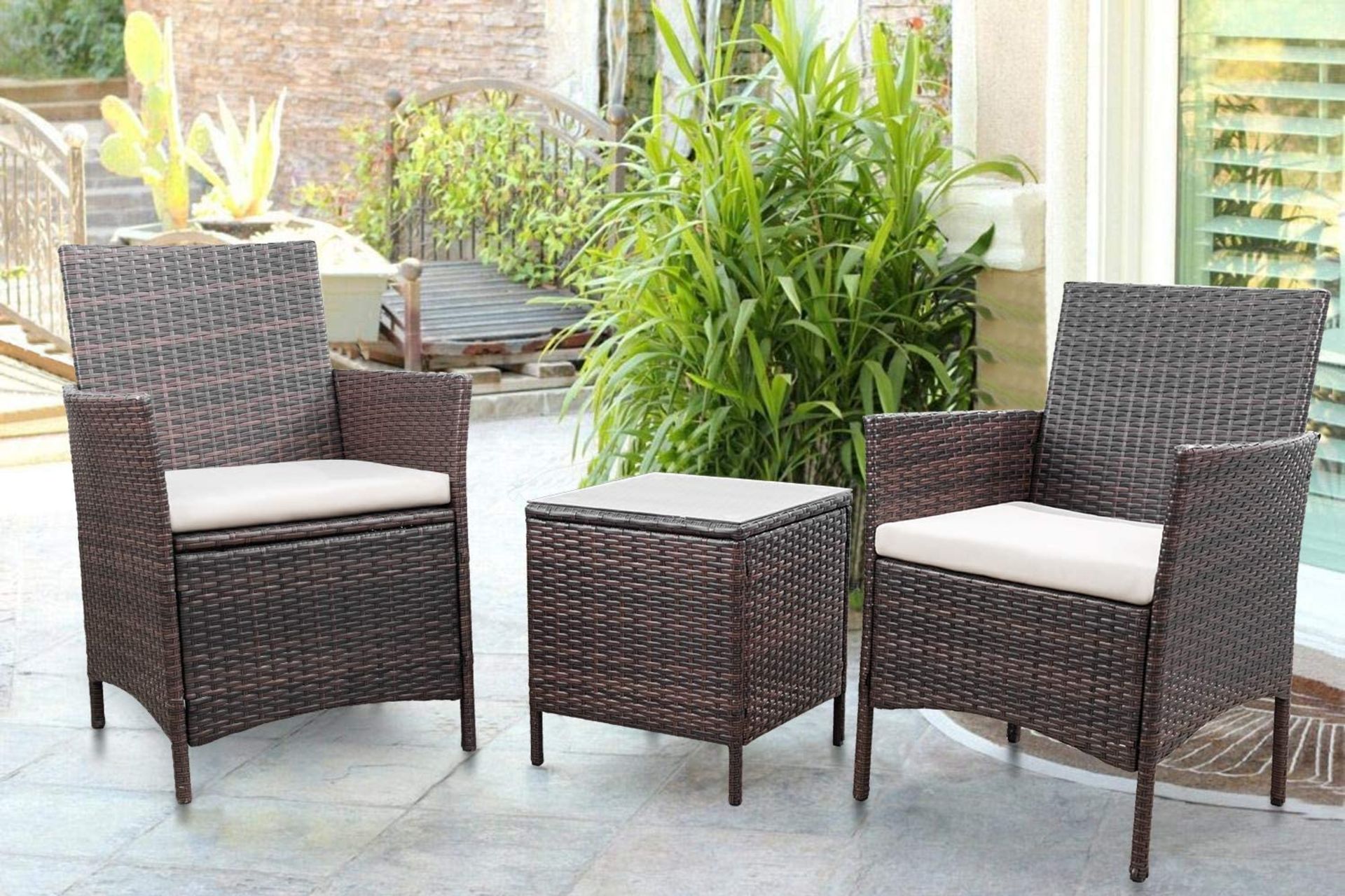 + VAT Brand New Chelsea Garden Company Two Seater Rattan Garden Bistro Set - Light Grey - 5CM Dark