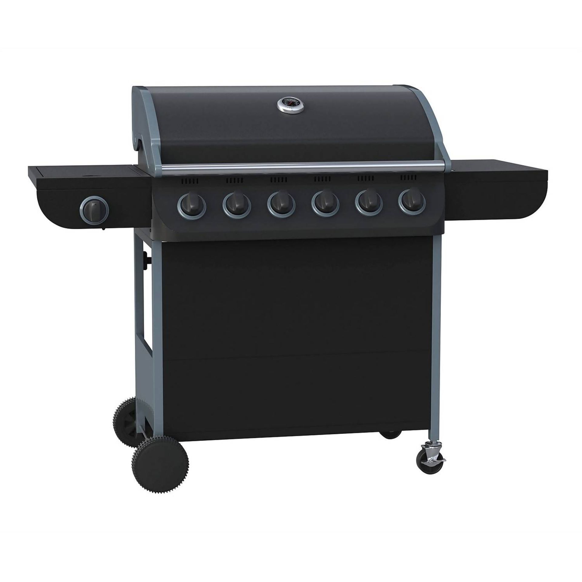 + VAT Brand New Texas Nimbus 6 Burner Gas BBQ - Temperature Gauge And Flame Tamers - Cast Iron