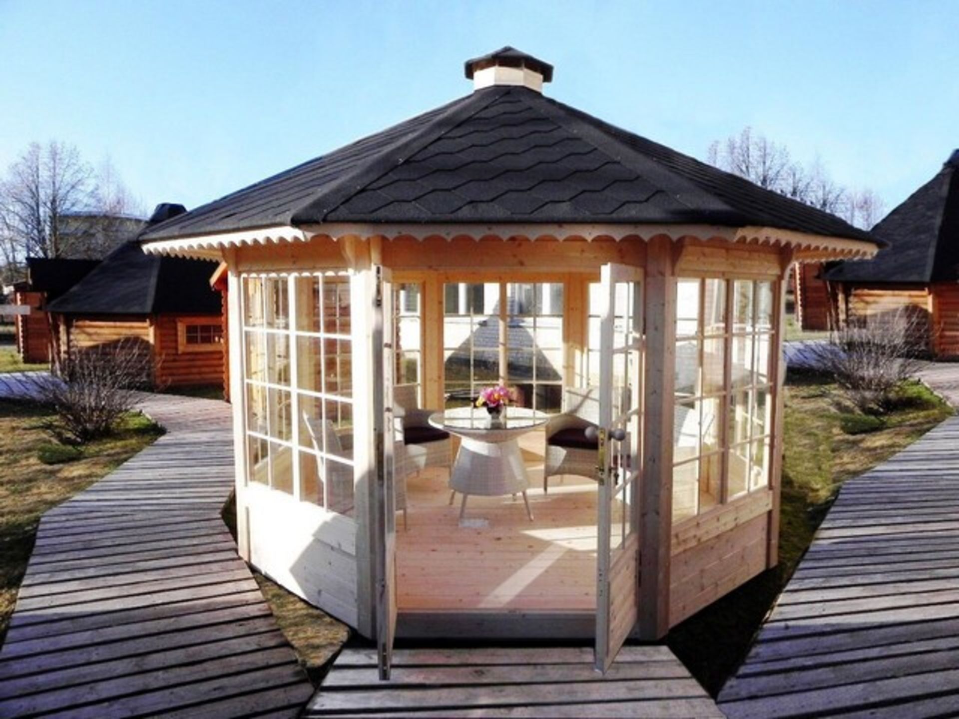 + VAT Brand New 10m sq 8 Corner Pavillion - 7 Double Glass Windows (3 Opening) - Double Doors With