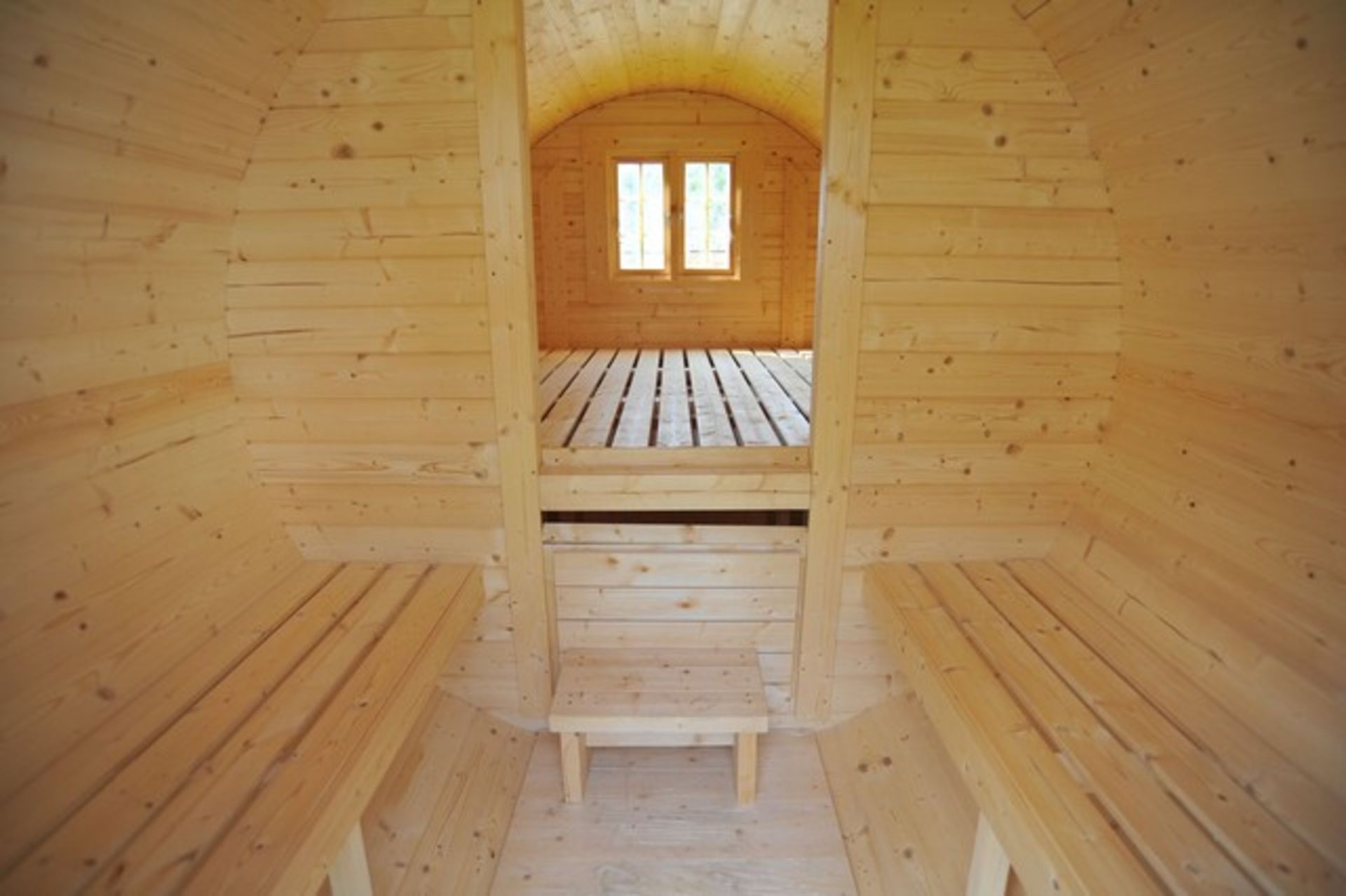 + VAT Brand New 4 x 2.4m Barrel For Sleeping - Sleeping Room 2 x 2m - Small Benches at Entrance - - Image 3 of 3