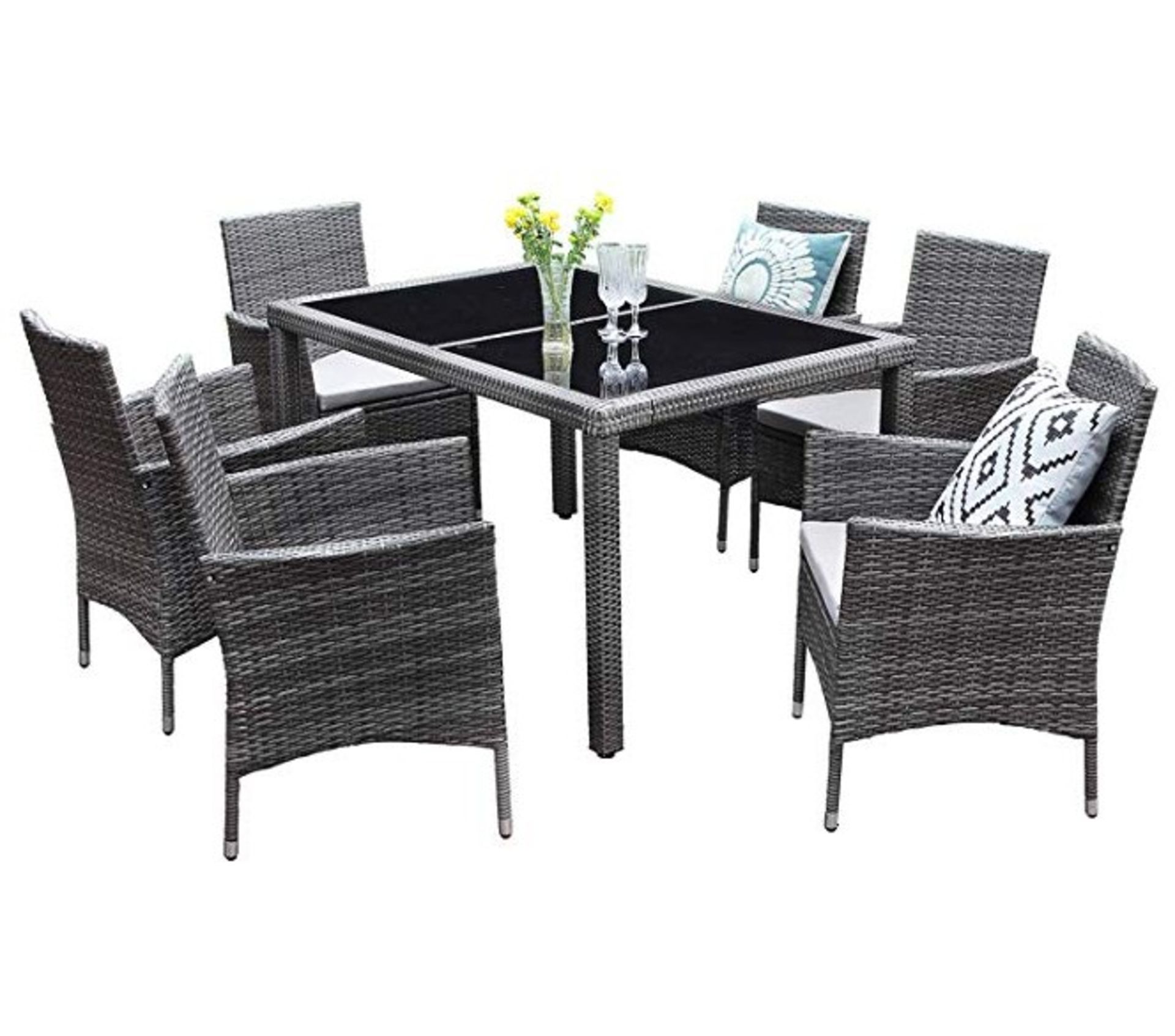 + VAT Brand New Chelsea Garden Company Light Grey Rattan Outdoor Dining Set - Seats 6 - Tempered