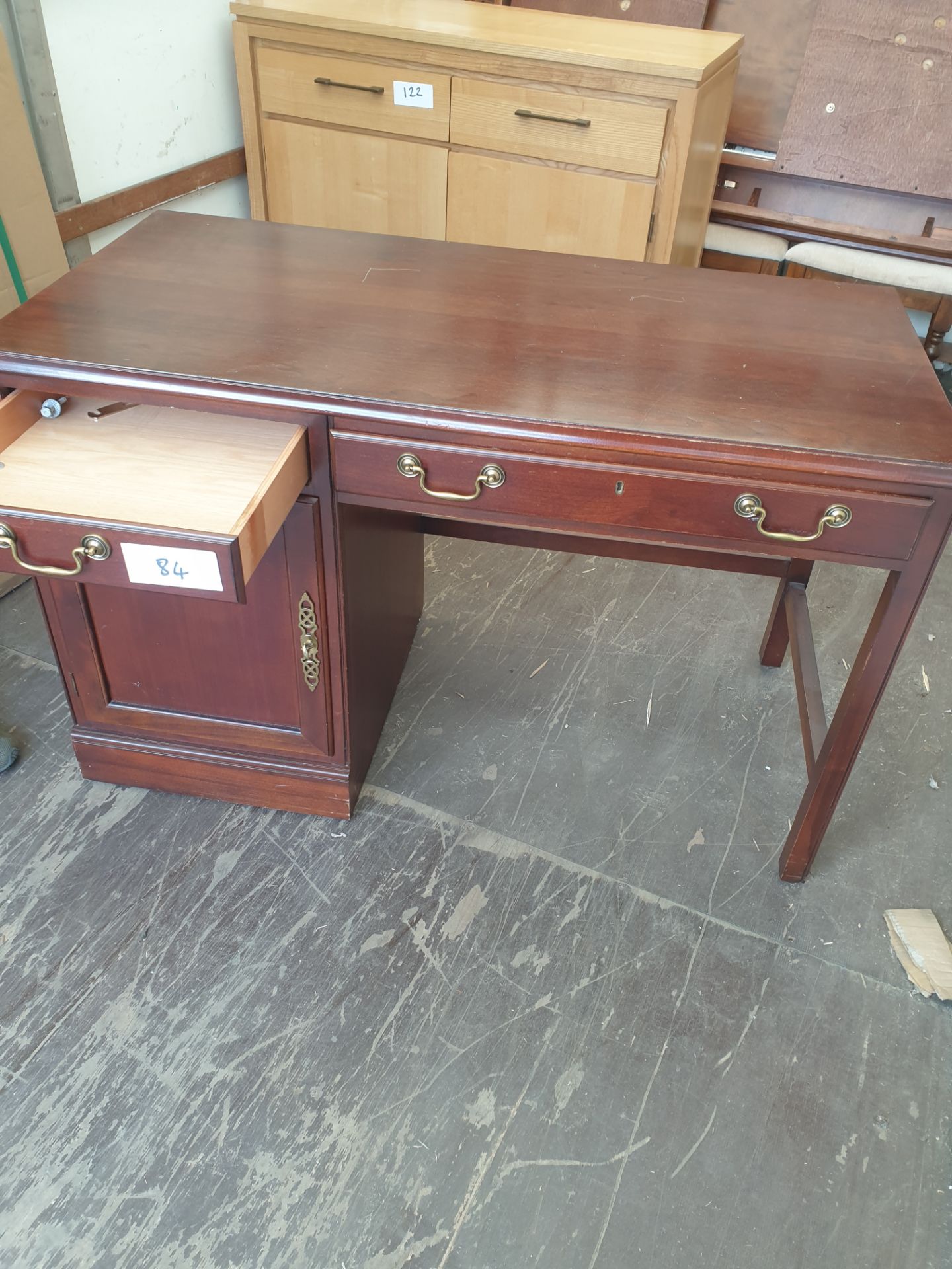 No VAT Cherrywood Two Drawer One Drawer Desk - Image 2 of 2