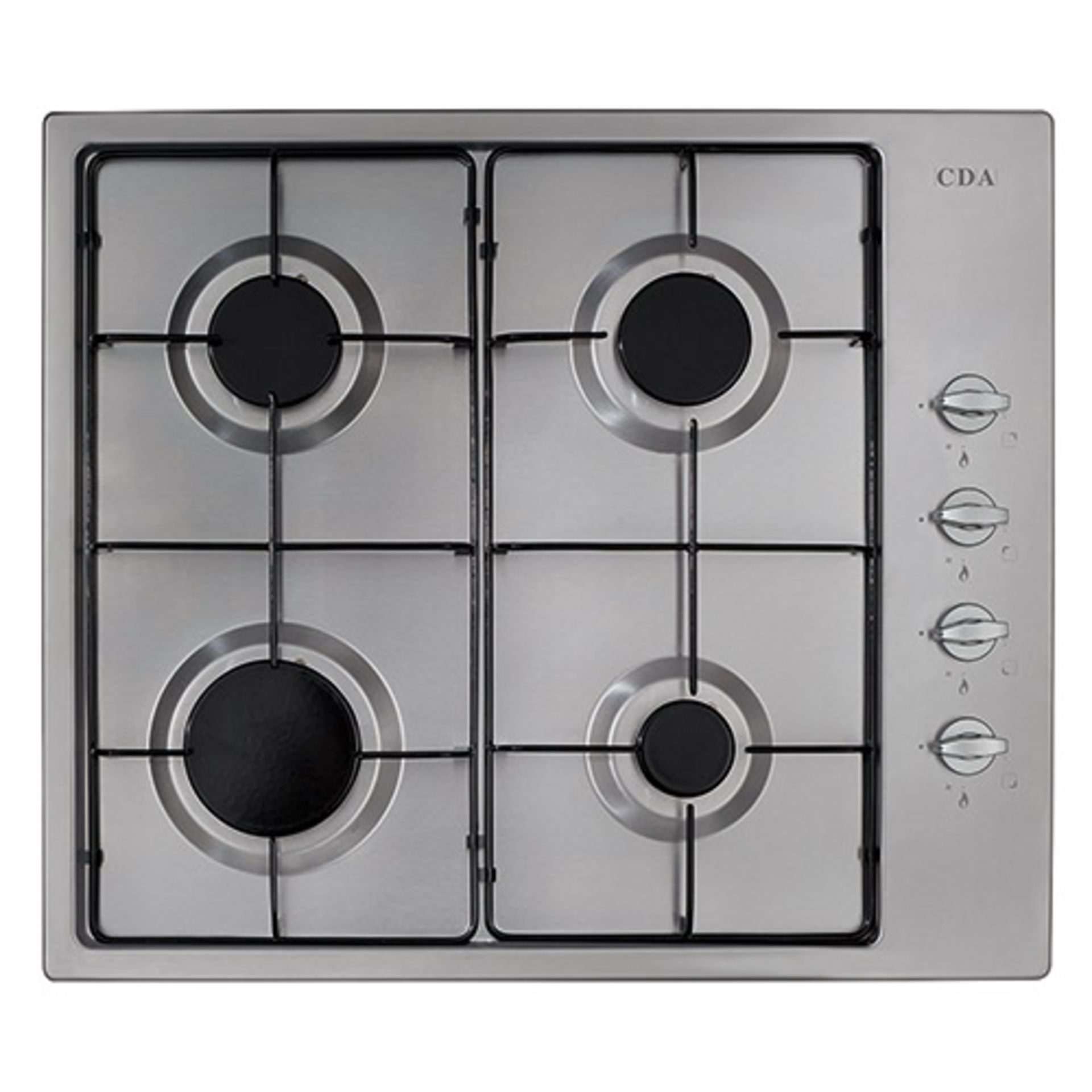 + VAT Grade A CDA HG6150SS 60cm Four Burner Gas Hob - Stainless Steel - Dishwashable Enamel Pan