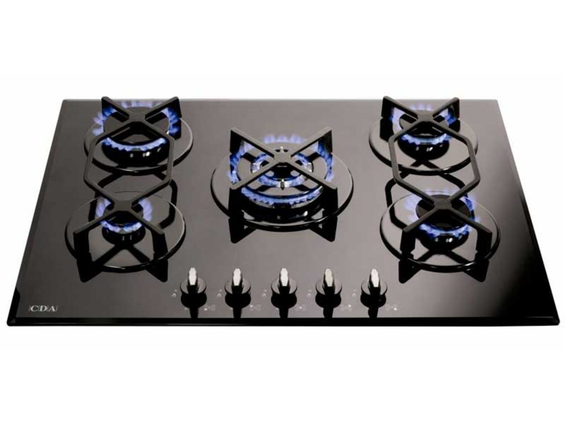 + VAT Grade A CDA HVG720BL Five Burner Gas Hob - Contemporary Gas On Glass Design - Easy Automatic