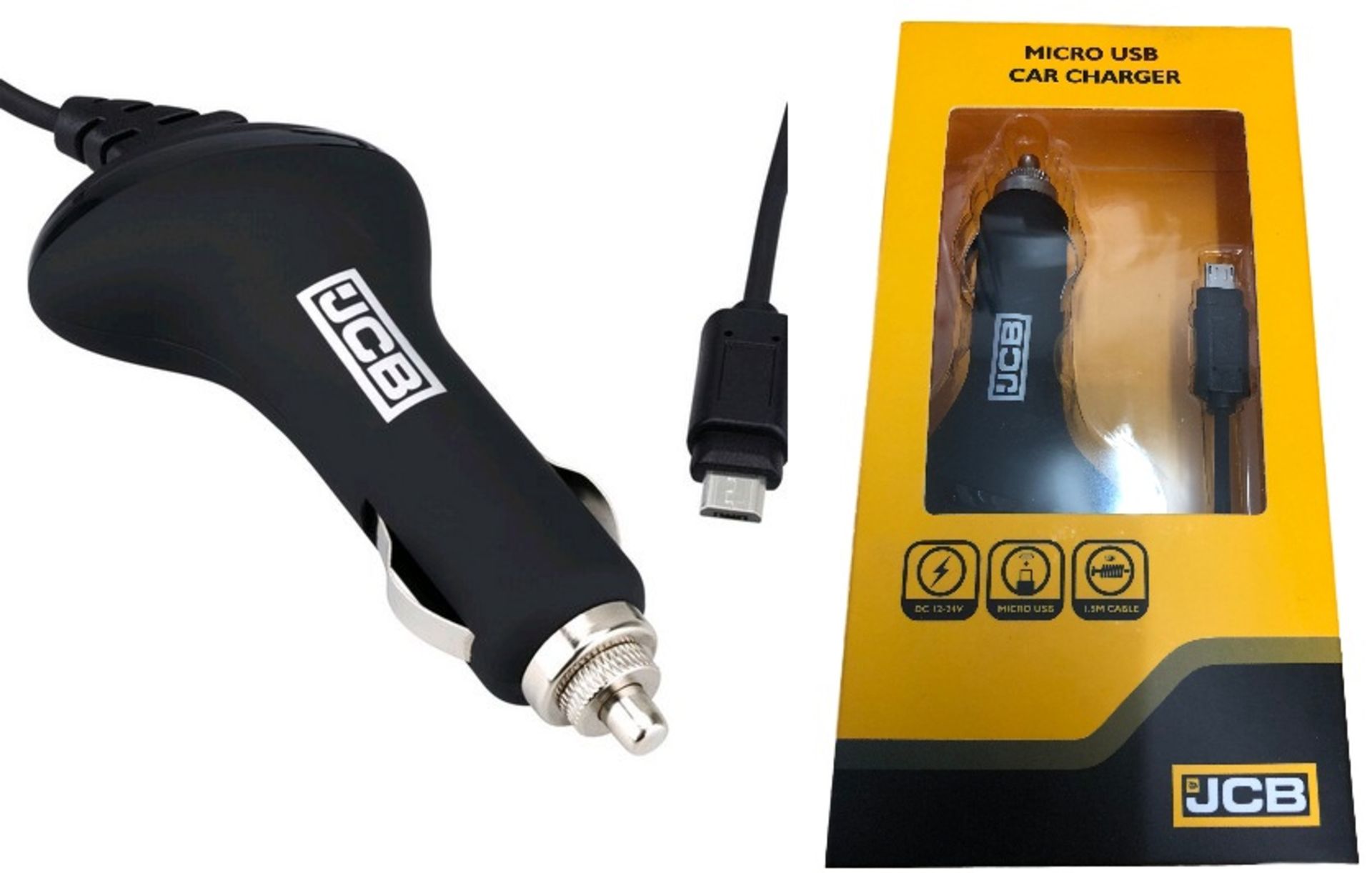 + VAT Brand New JCB 12V Micro USB Car Charger - DC 12-24V - Micro USB Connector - 1.5M Coiled Cable
