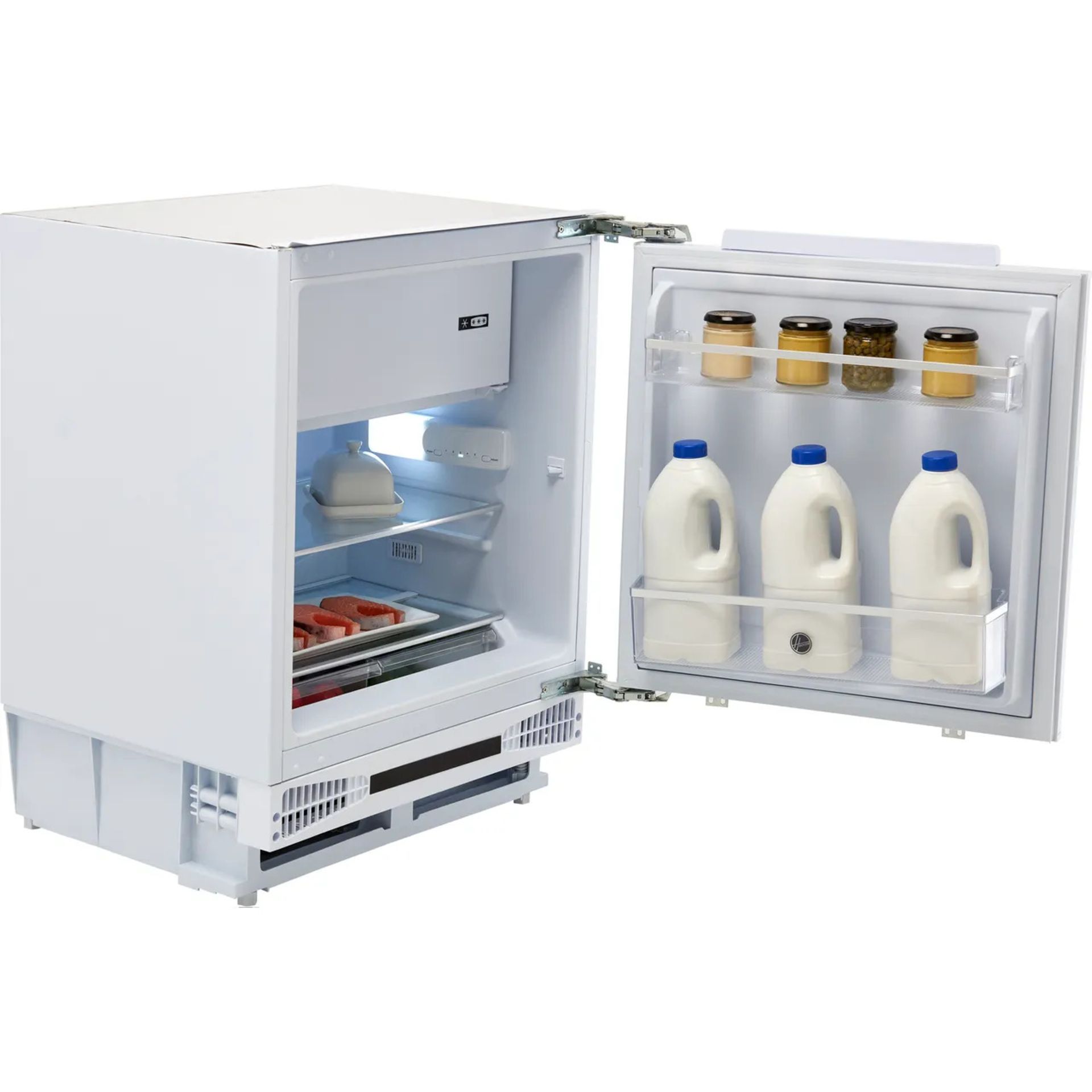 + VAT Grade B ISP £369 - Hoover HBRUP174NK/NE Intergrated Upright Fridge With Ice Box - 95 Litre