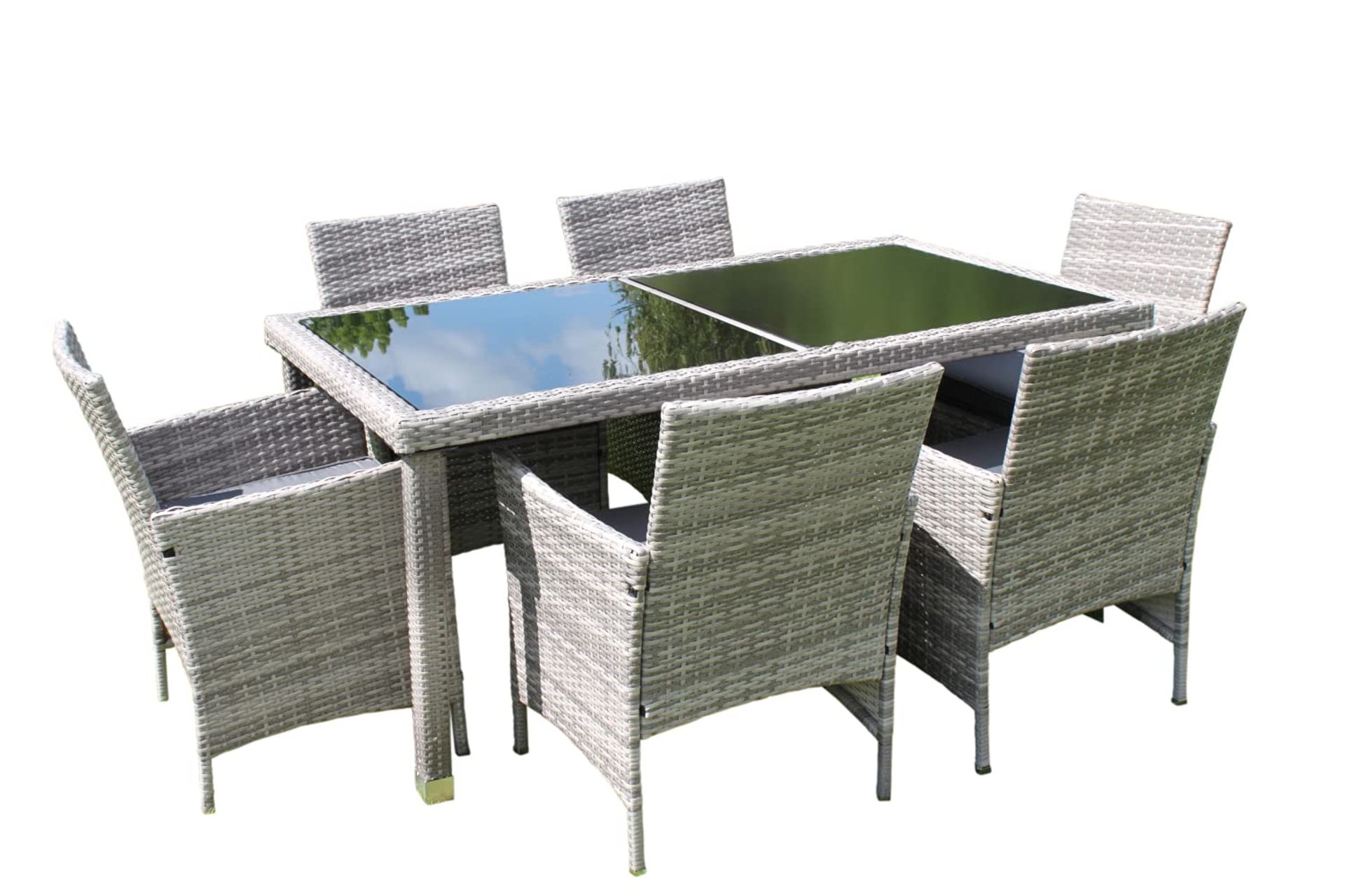+ VAT Brand New Chelsea Garden Company Light Grey Rattan Outdoor Dining Set - Seats 6 - Tempered - Bild 2 aus 2