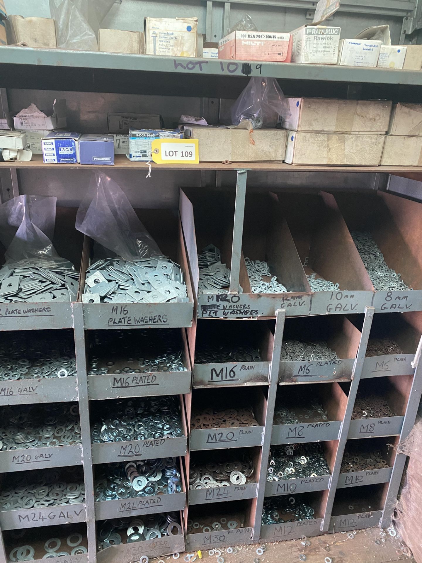 Contents of lorry body store as lotted, including: Rawplugs, R-bolts, U-bolts, R-studs, through - Image 8 of 14