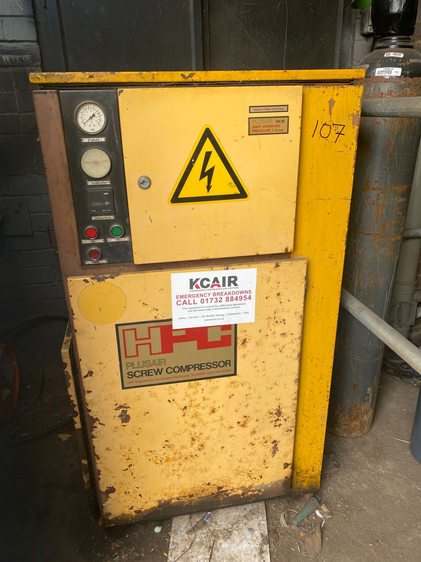 HPC PlusAir SK18 packaged rotary vane compressor, Serial No: N/A, Recorded hours 29,508