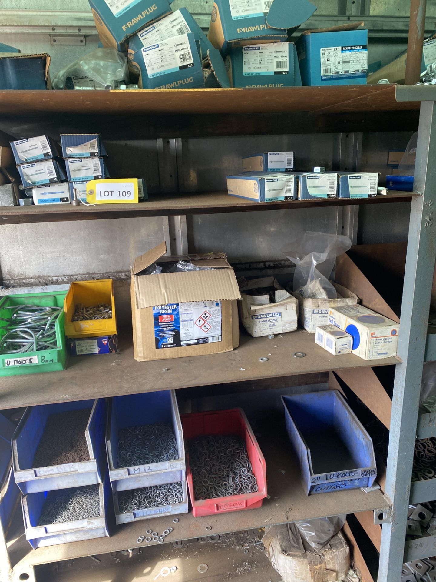 Contents of lorry body store as lotted, including: Rawplugs, R-bolts, U-bolts, R-studs, through - Image 5 of 14