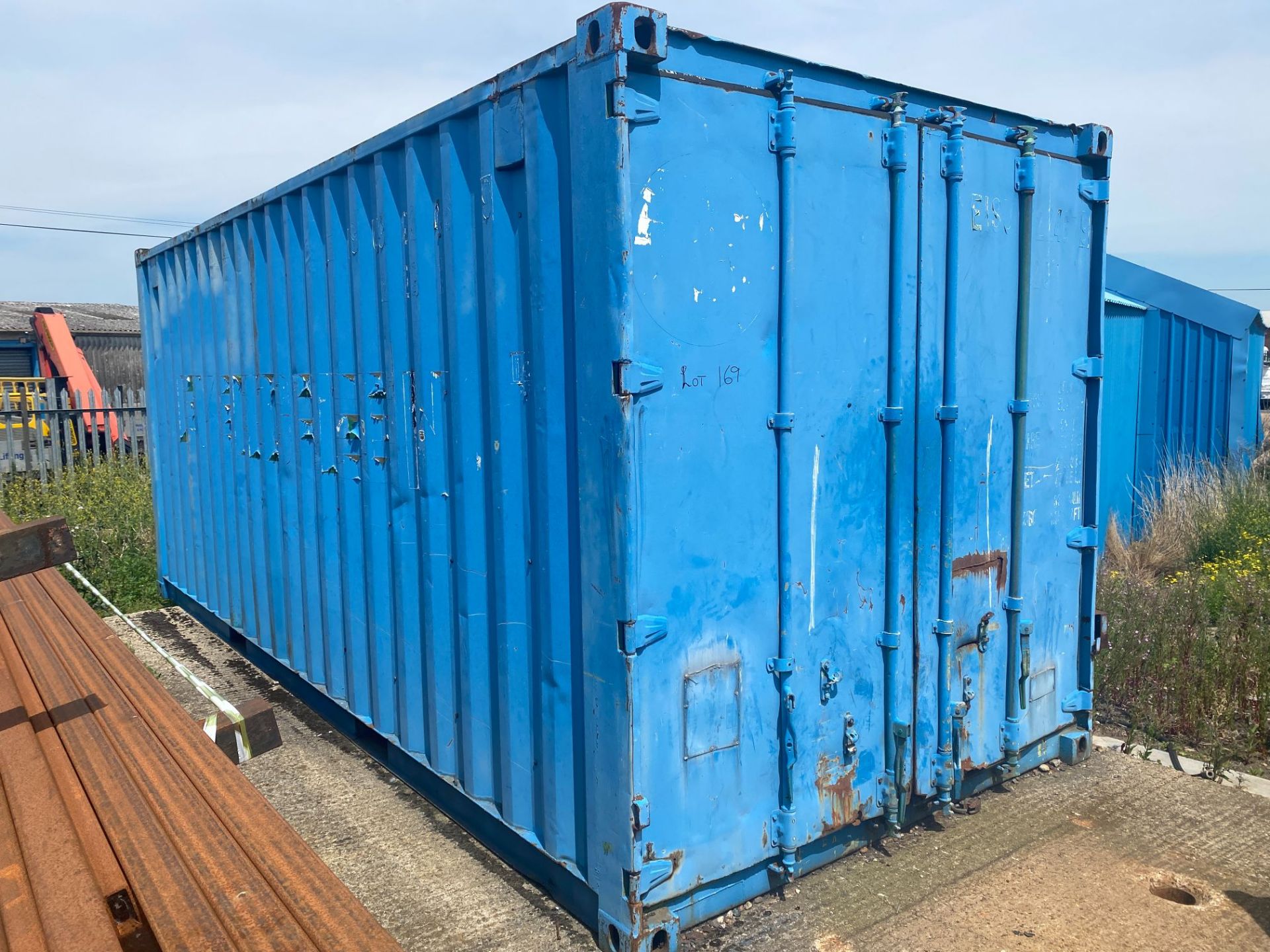 20' steel shipping container and contents including tube, flat, angle & sheet, various (approx 90