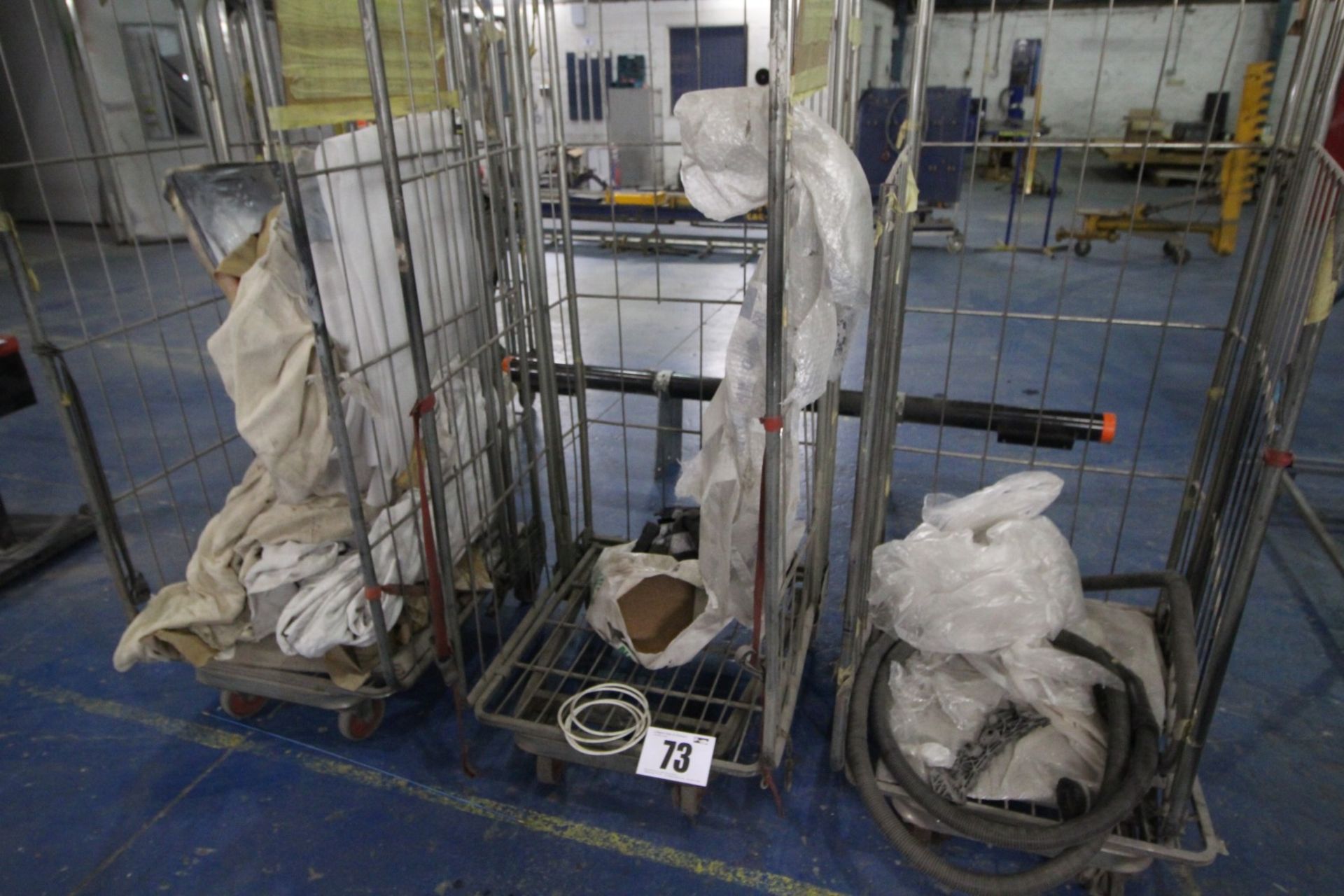 3x RETAIL-STYLE, STOCK TROLLEYS, AND CONTENTS OF MISCELLANEOUS, OIL-ABSORBENT, DUST SHEETS, ETC