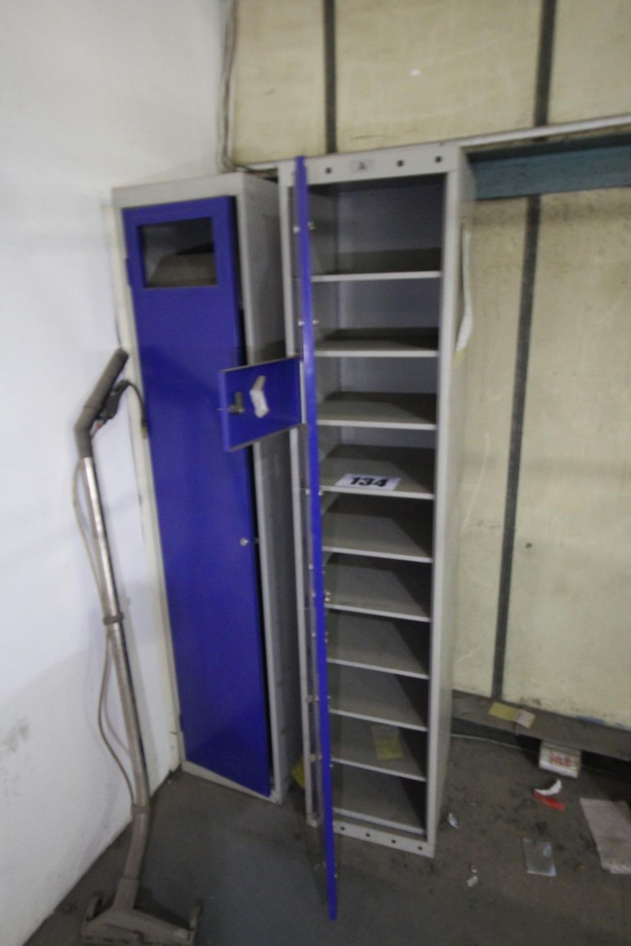 2x 6' TALL, WHITE, GREY AND BLUE, STAFF LOCKERS, WITH 5x KEYS