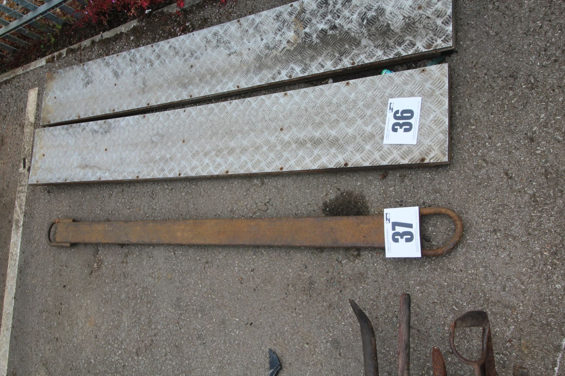STEEL FABRICATED TOWING HITCH, MEASURING APPROXIMATELY 77INCHES