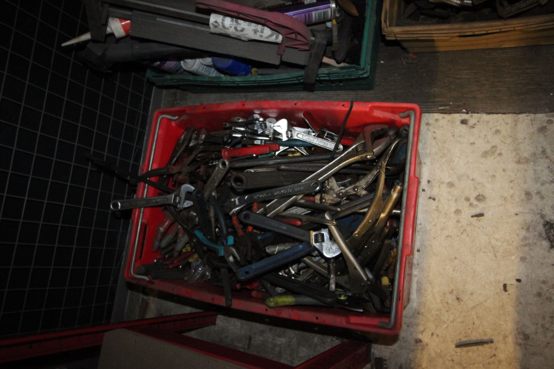 RED BOX & CONTENTS OF ADJUSTABLE SPANNERS, & HAND TOOLS