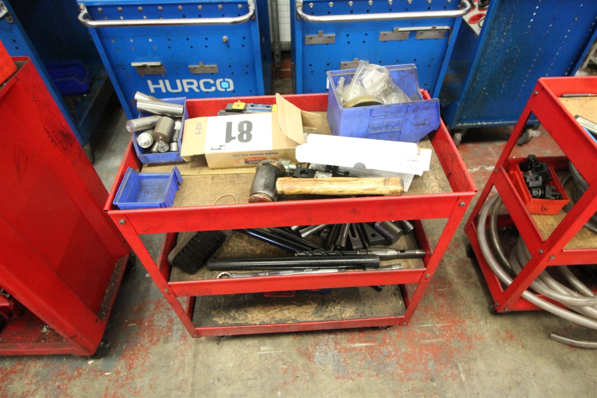 Red, 3-Height, 28"., Tool Trolley, with Contents of Fittings.