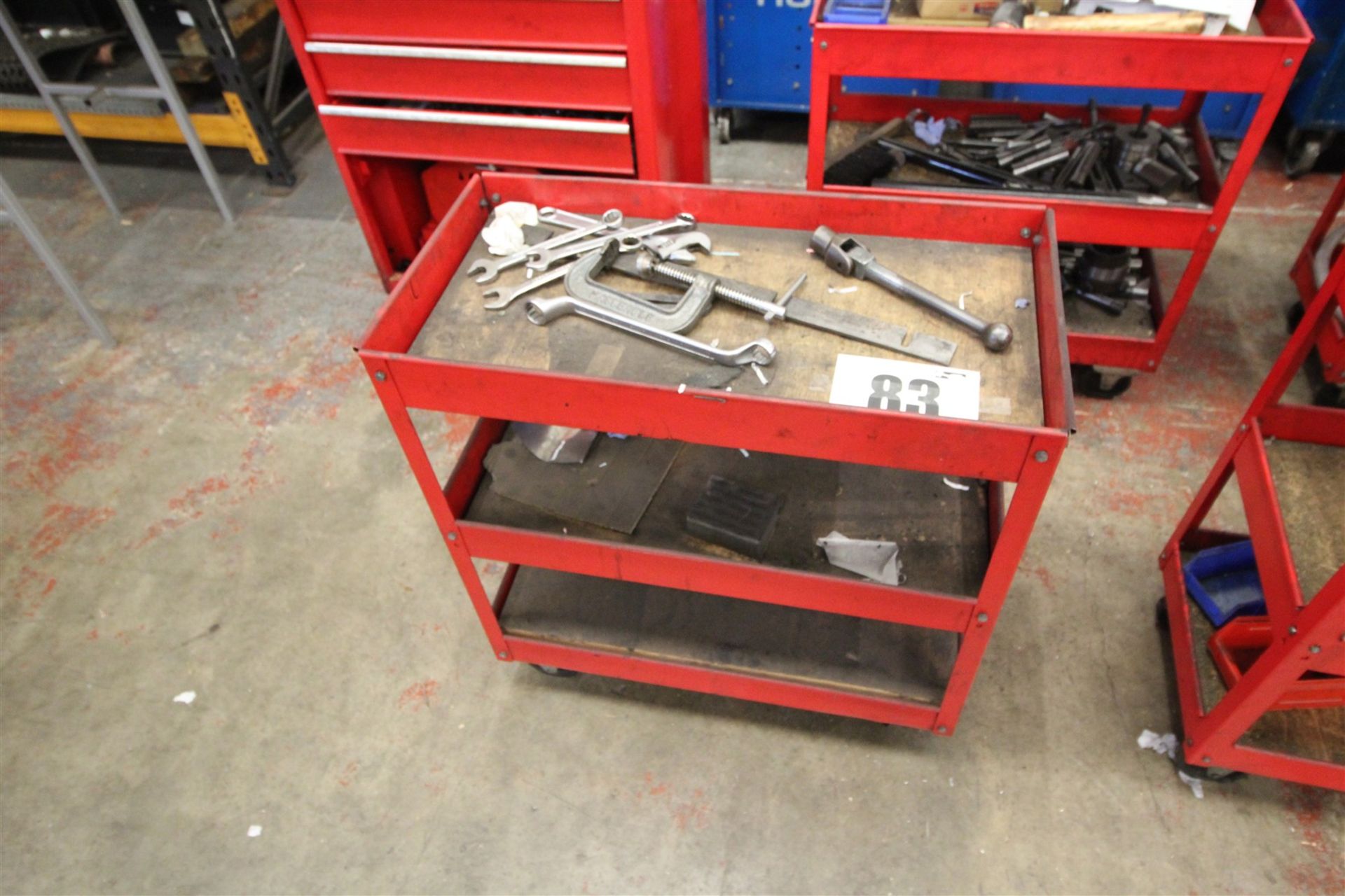 28", Red, 3-Height Tool Trolley, with Contents of Miscellaneous Spanners.