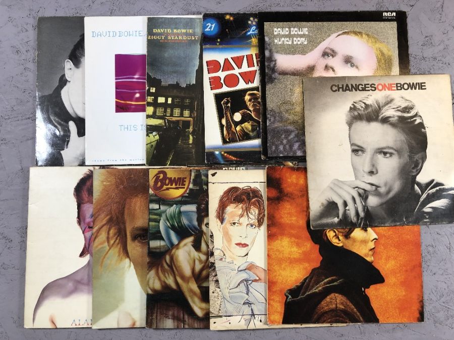 11 David Bowie LPs/12" including: "Heroes", "Ziggy Stardust", "Low", "Scary Monsters", "Diamond