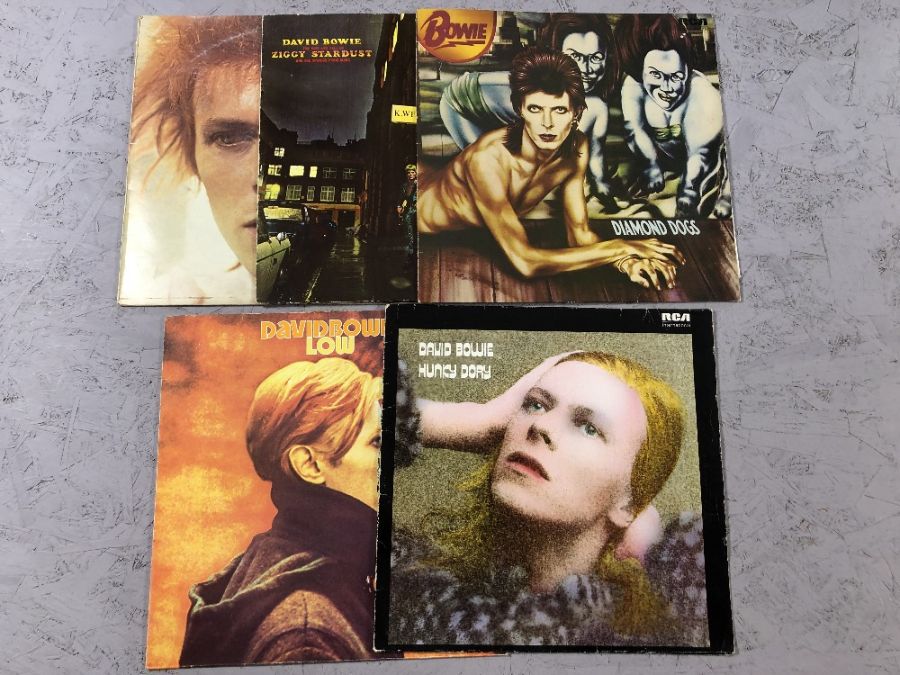 Five David Bowie LPs to include Diamond Dogs, Hunky Dory, Ziggy Stardust, Space Oddity (with